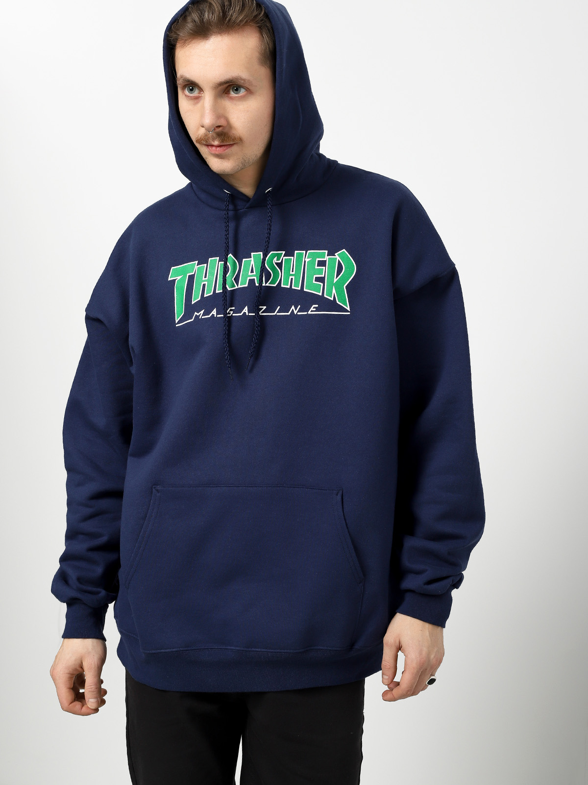 Navy blue thrasher outlet hoodie