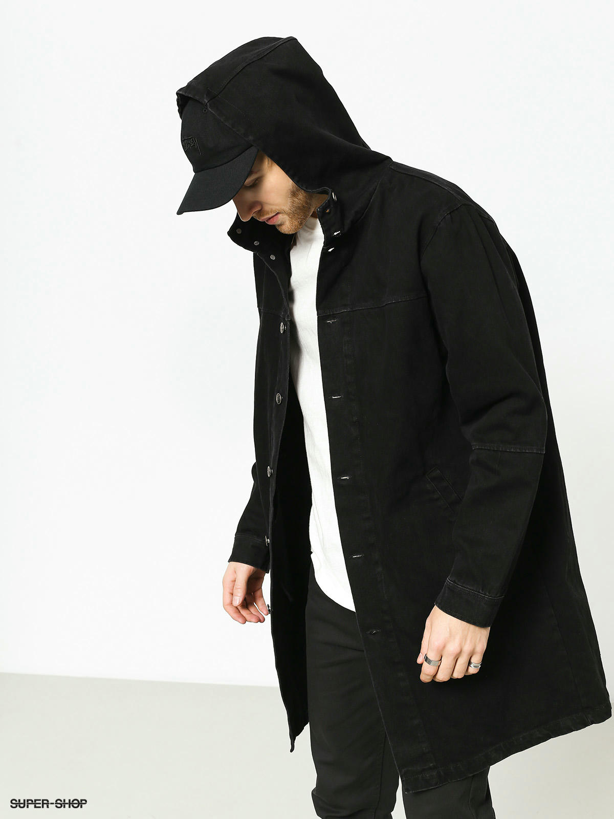 DENIM PARKA COAT IN WASHED BLACK – The Hive Clothing