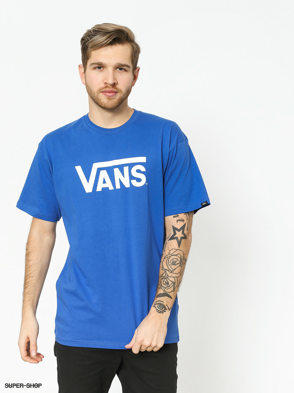 white and blue vans t shirt