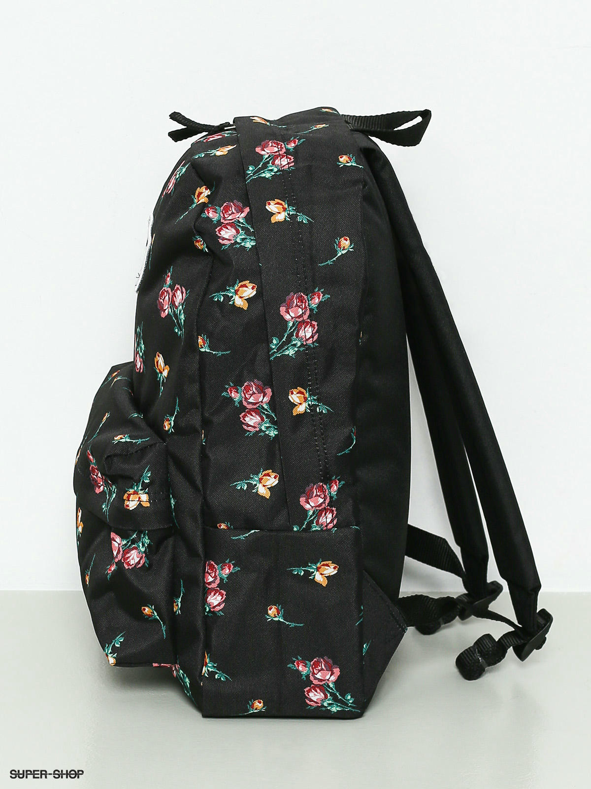 vans realm black floral print backpack