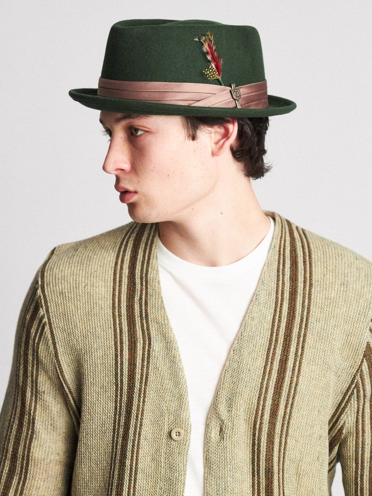 Brixton Stout Pork Pie Hat (moss/bronze)