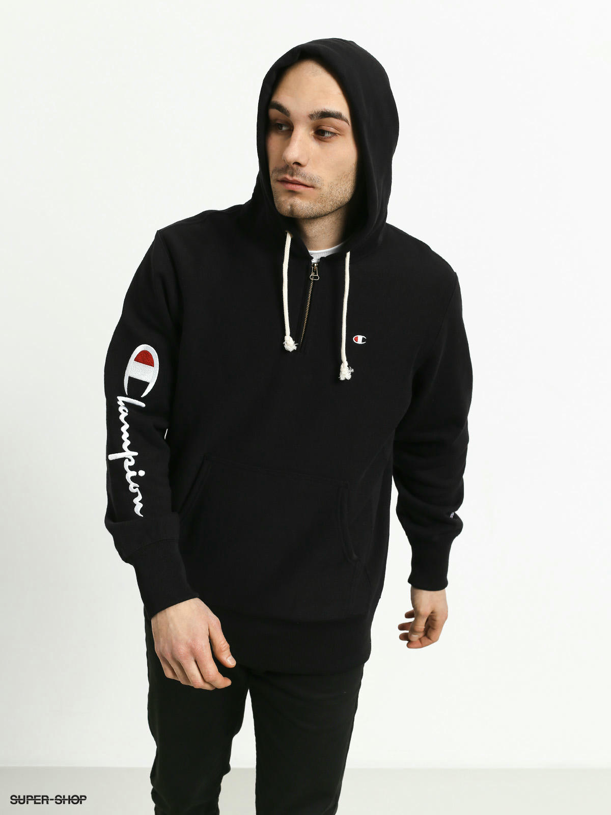 Champion Premium Reverse Weave Hooded Half Zip Sweatshirt ZHD Hoodie (nbk)