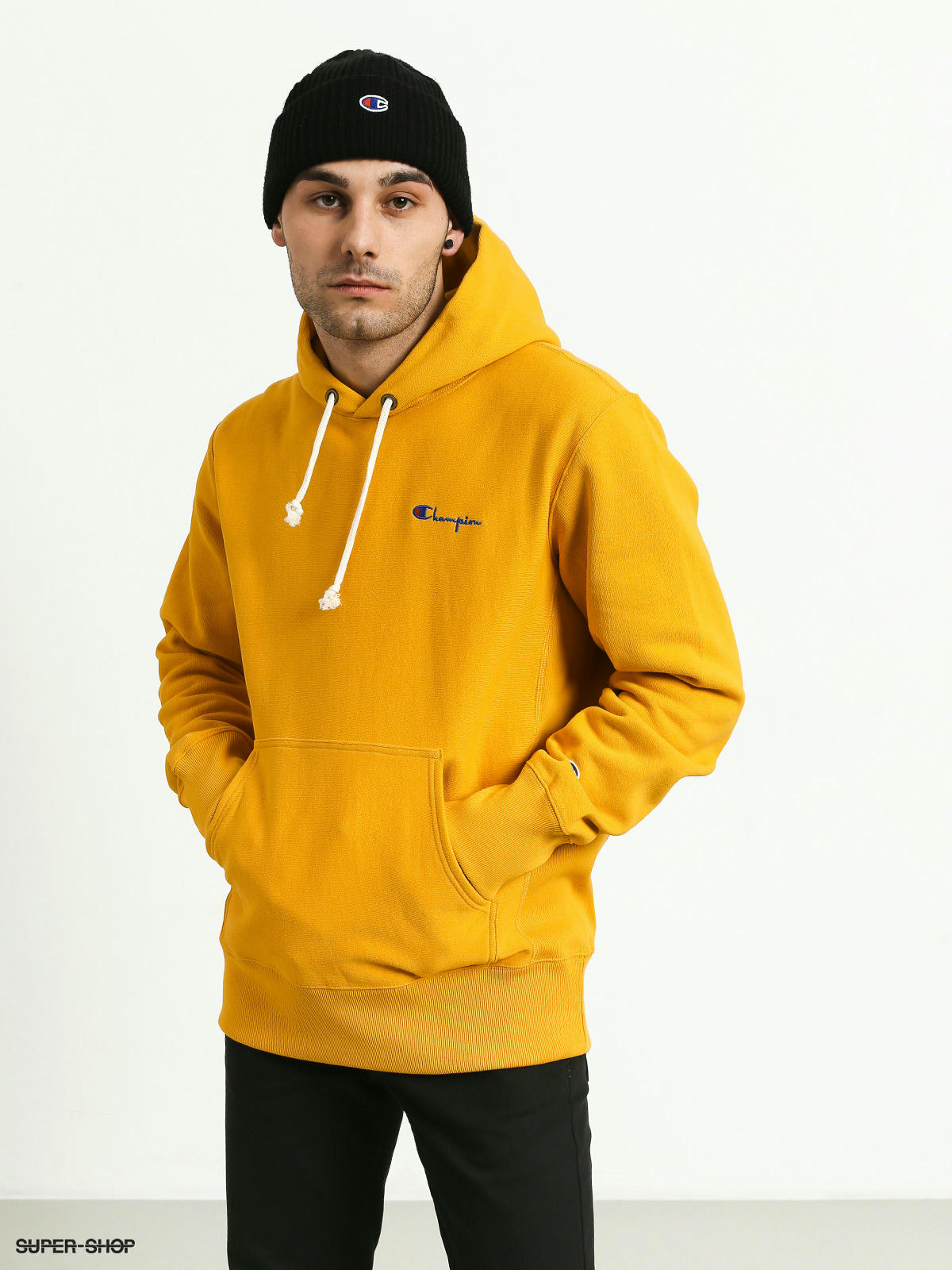 champion hooded sweatshirt yellow