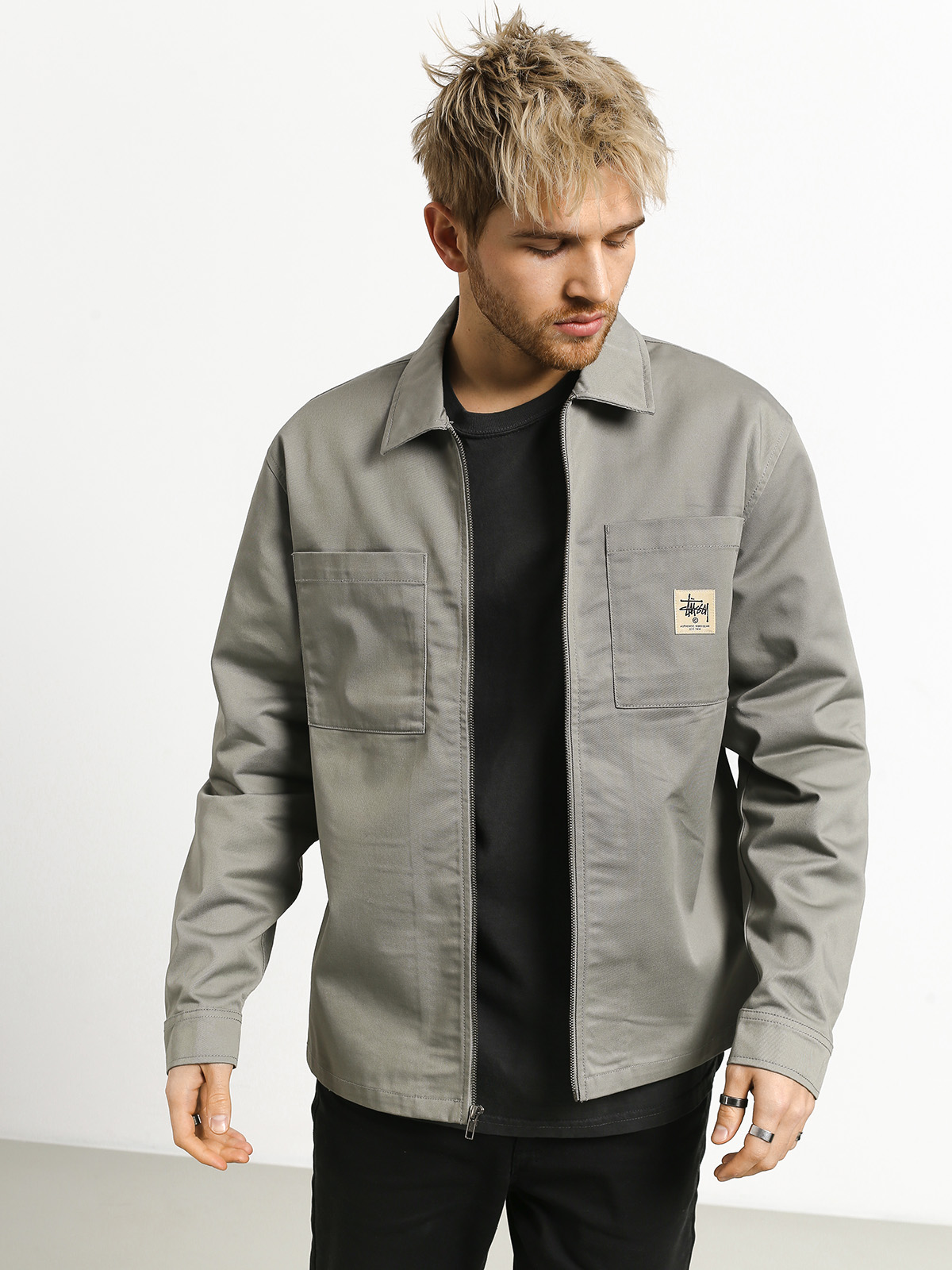 Stussy Poly Cotton Zip Up Jacket - grey (grey)