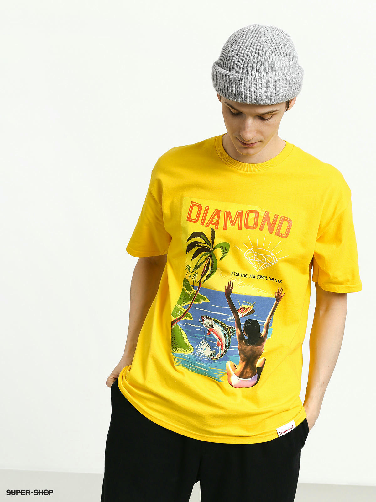 Diamond Supply Co. Fishing For Compliments Skate T-Shirt - Yellow Size