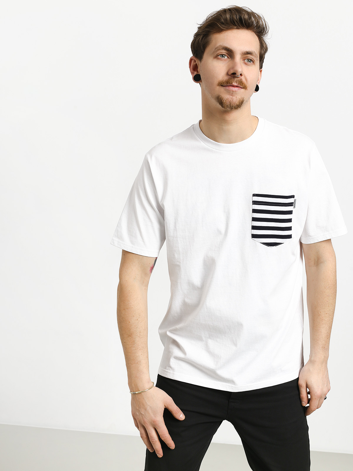 Carhartt WIP Contrast Pocket T-shirt (white/barkley stripe dark navy/white)