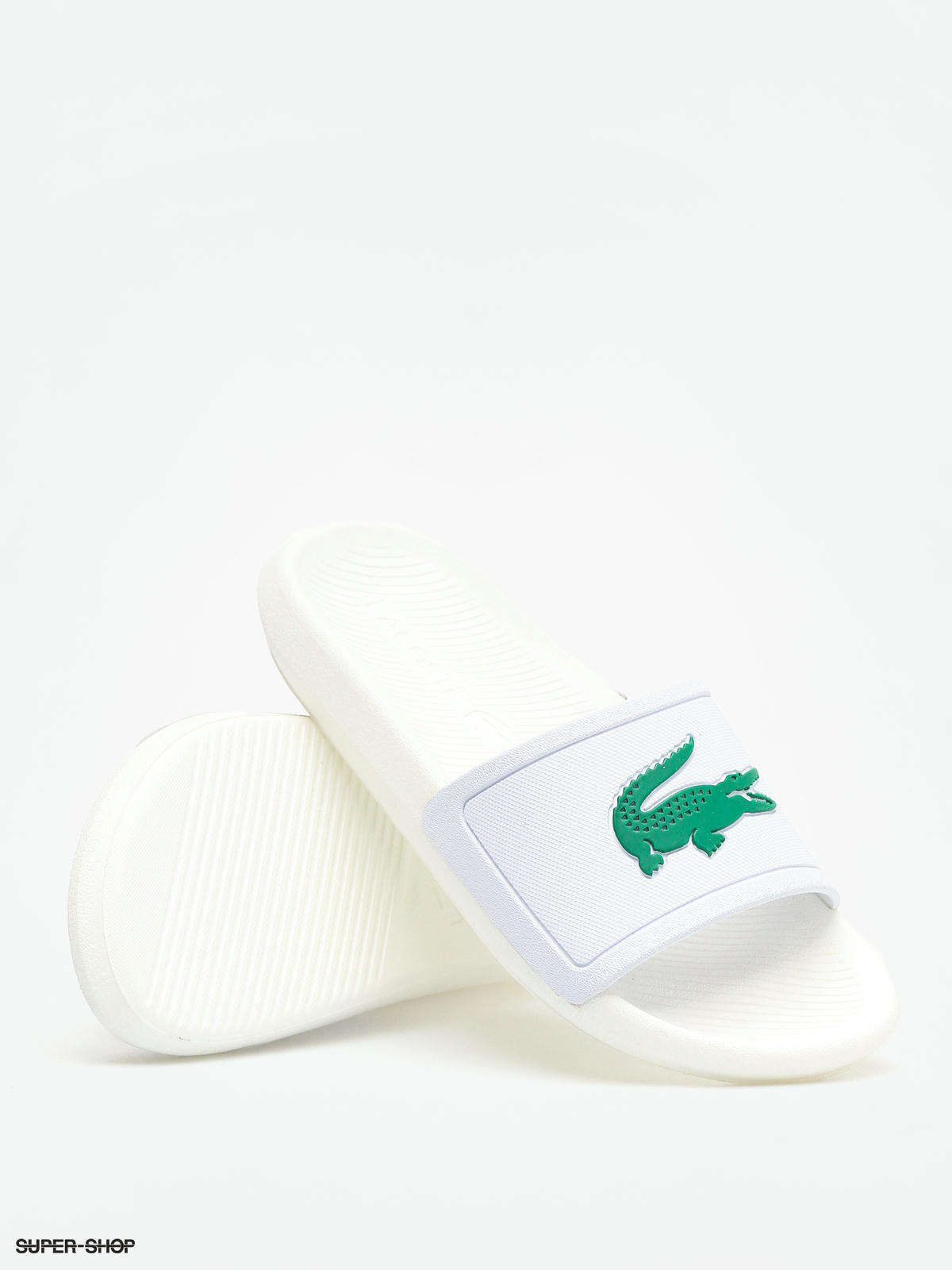 White lacoste flip online flops