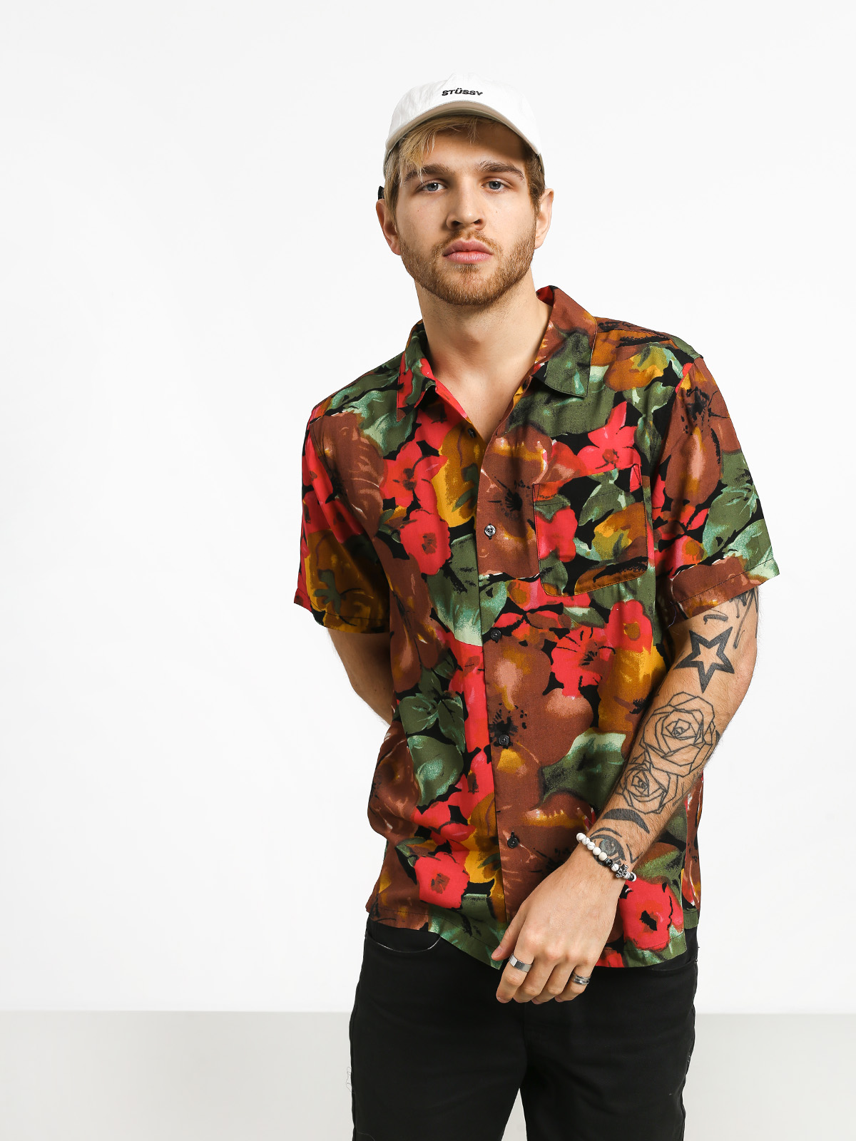Stussy Watercolor Flower Shirt - multicolor (black)