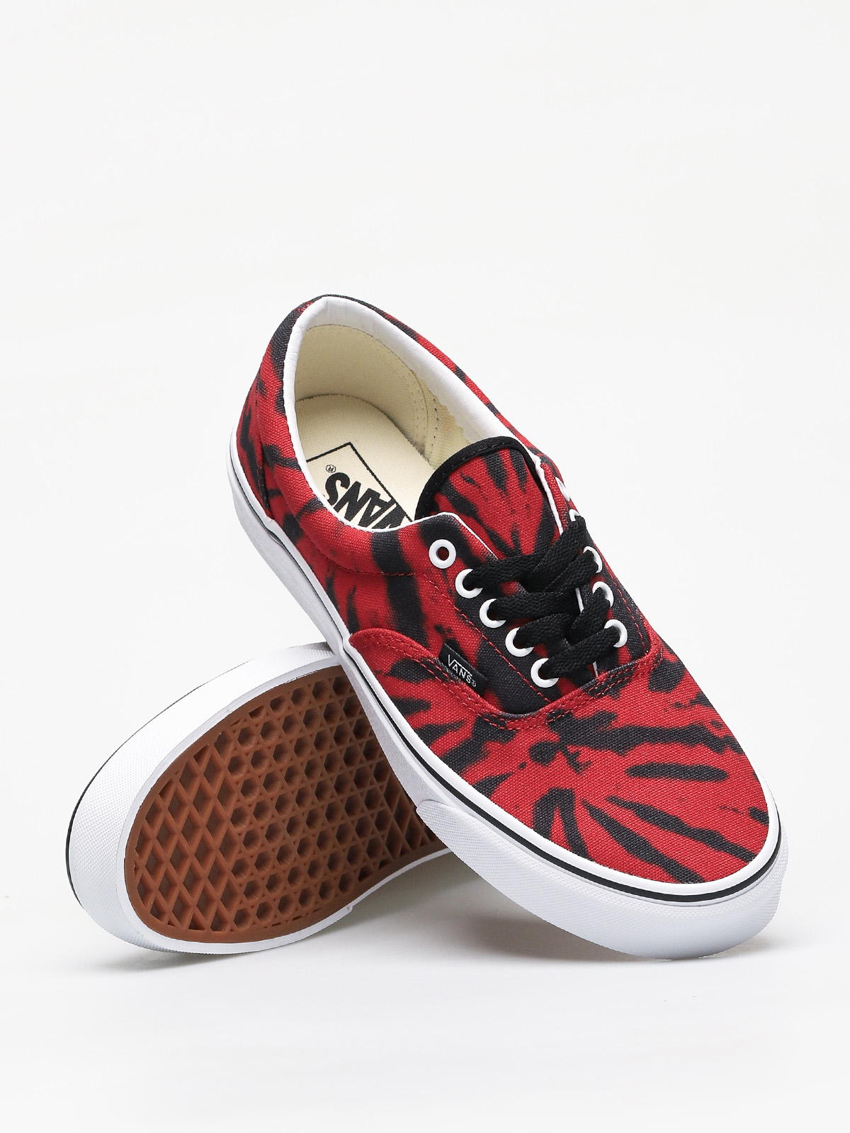 vans era tango red tie dye skate shoes