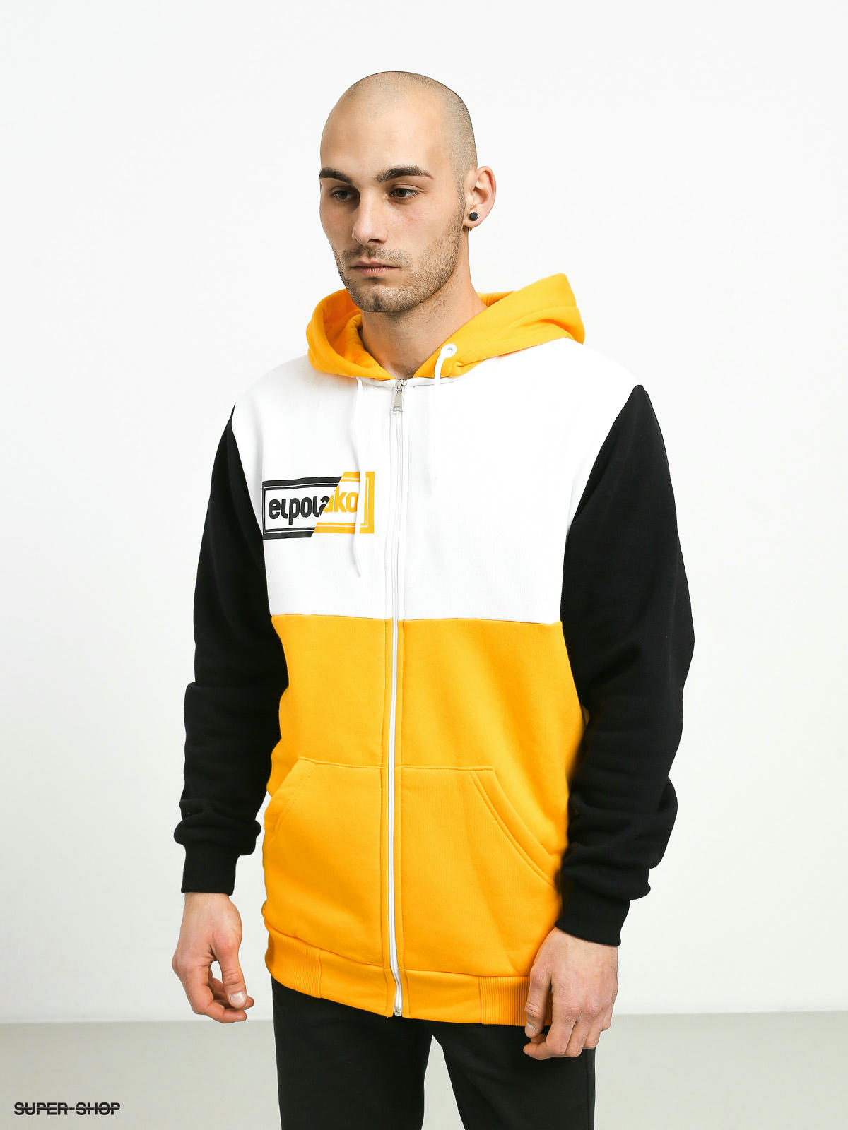 yellow black and white hoodie