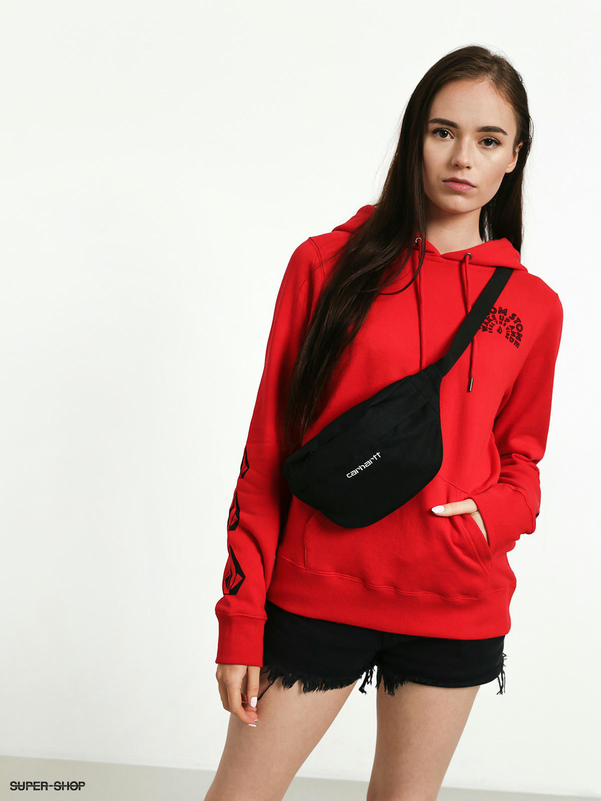 red volcom hoodie