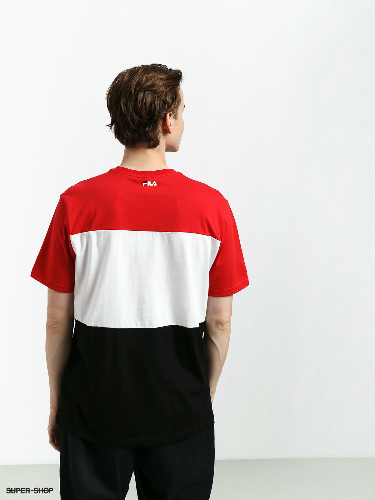 Red black and 2025 white fila shirt