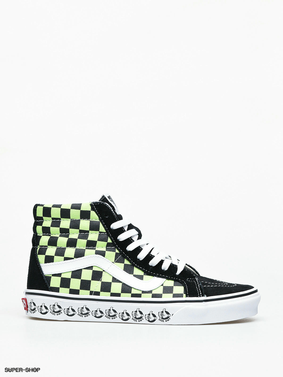 green checkered high top vans