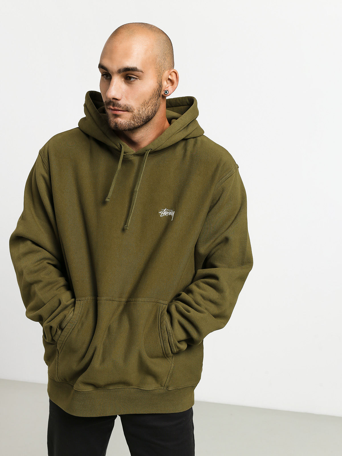 olive green stussy hoodie