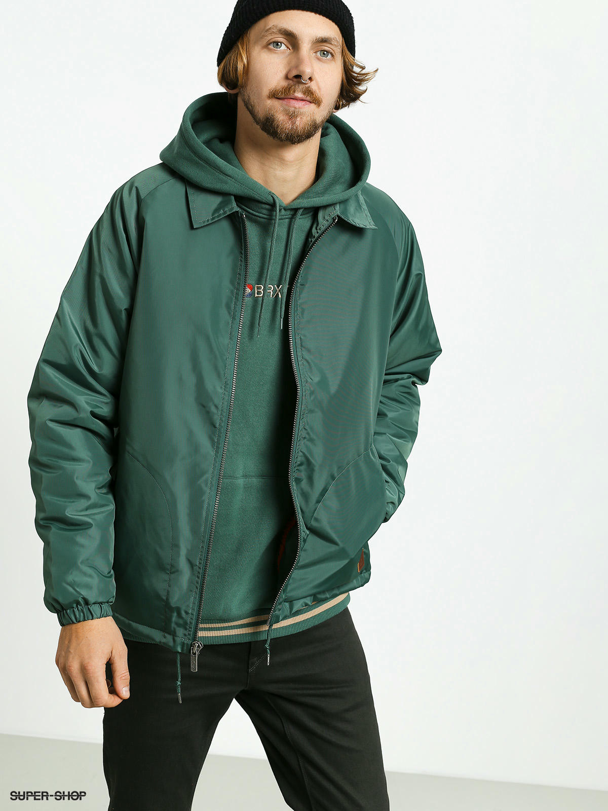 brixton claxton black hooded windbreaker