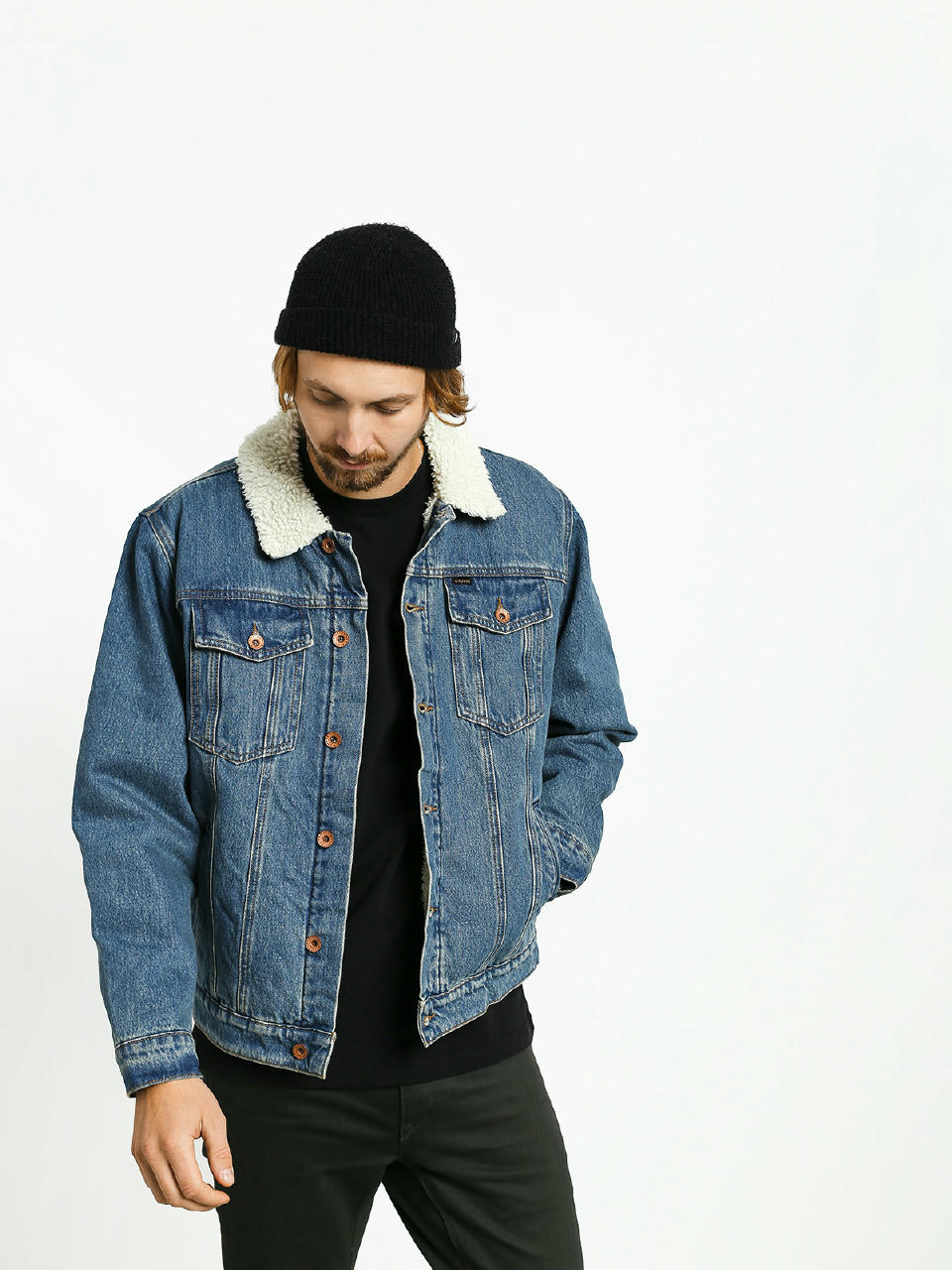 Brixton Cable Sherpa Denim Jacket (worn indigo)