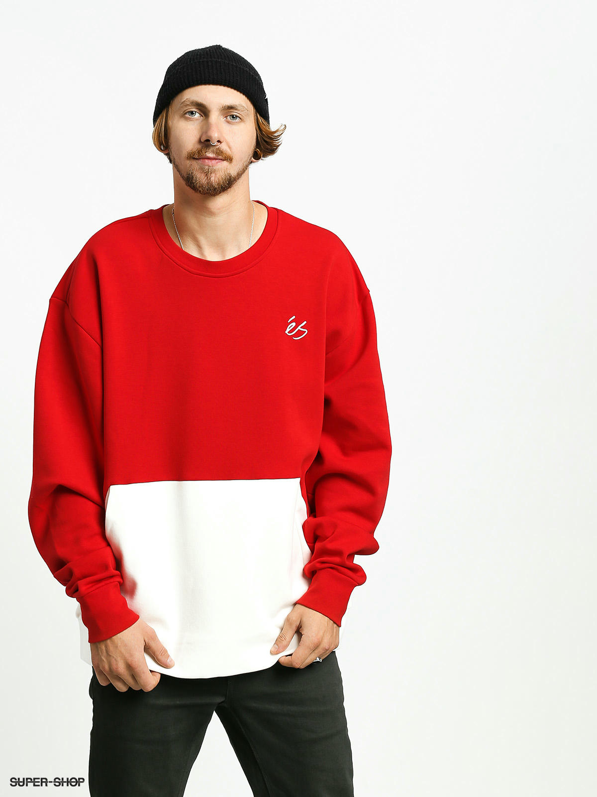 red and white crew neck