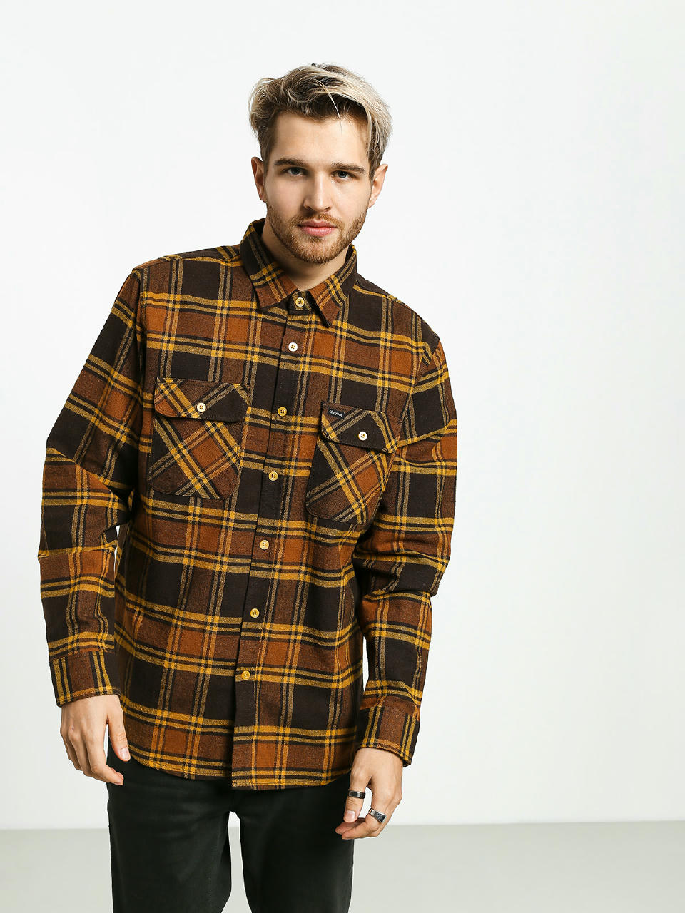 Brixton Bowery Flannel Ls Hemd (brown/gold)