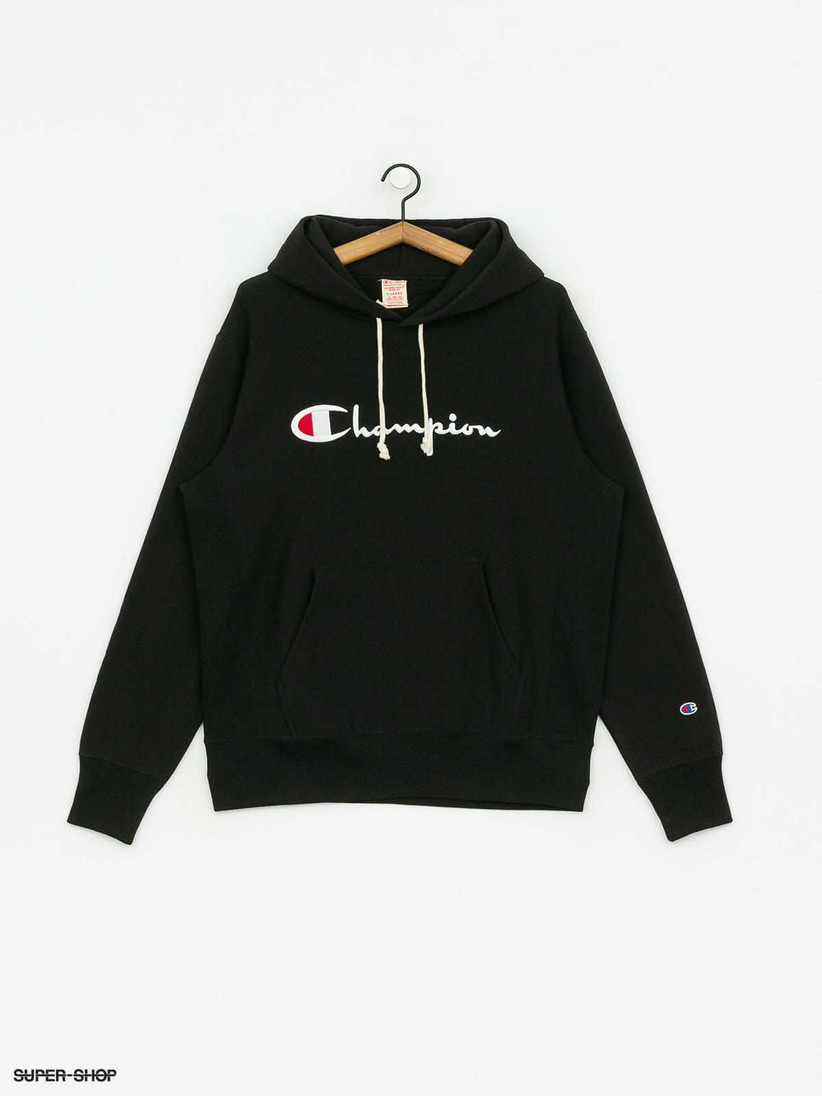 black champion hoodie with big logo