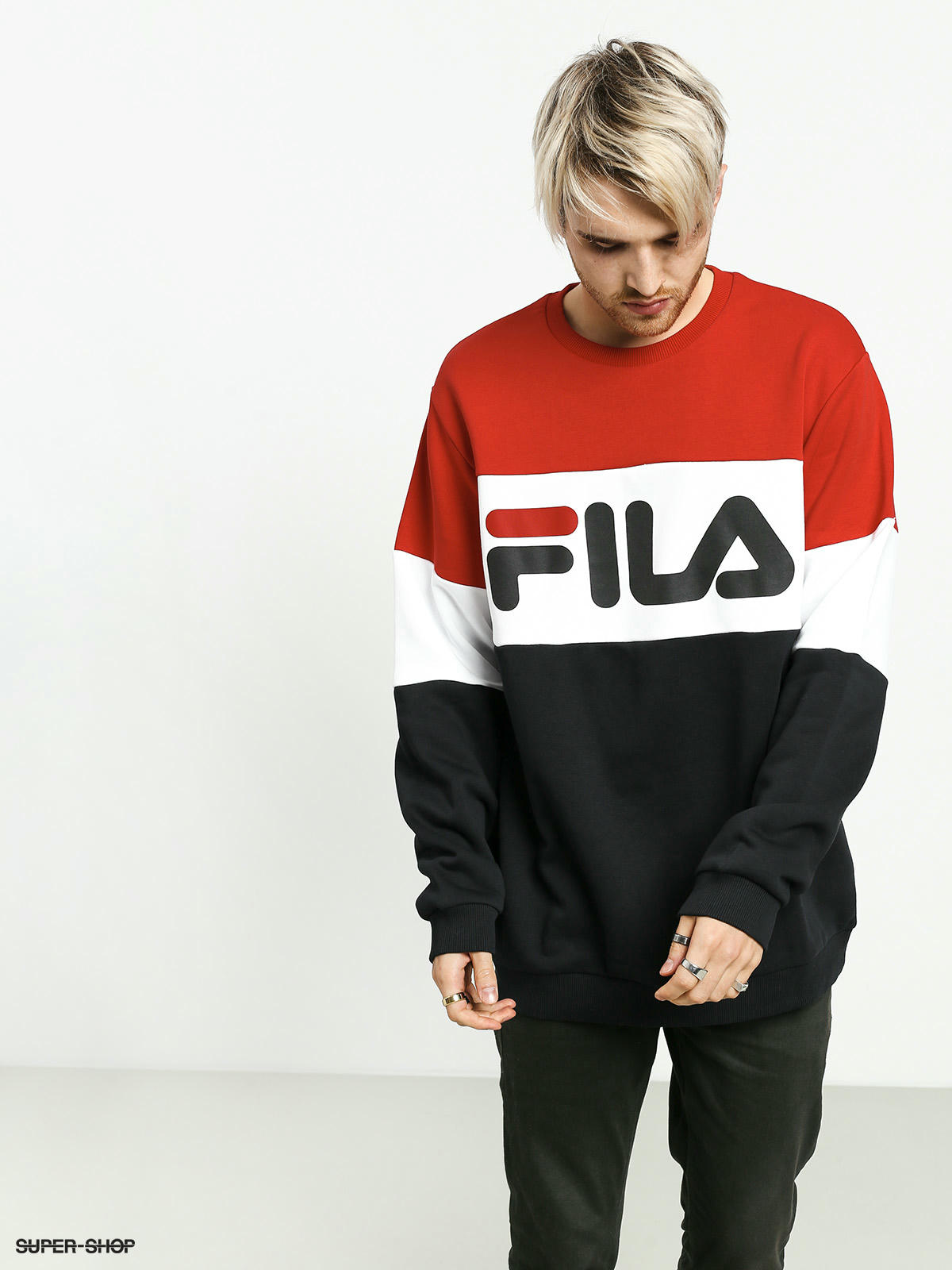 Rusteloos Lada titel Fila Straight Blocked Sweatshirt (true red/black/bright white)