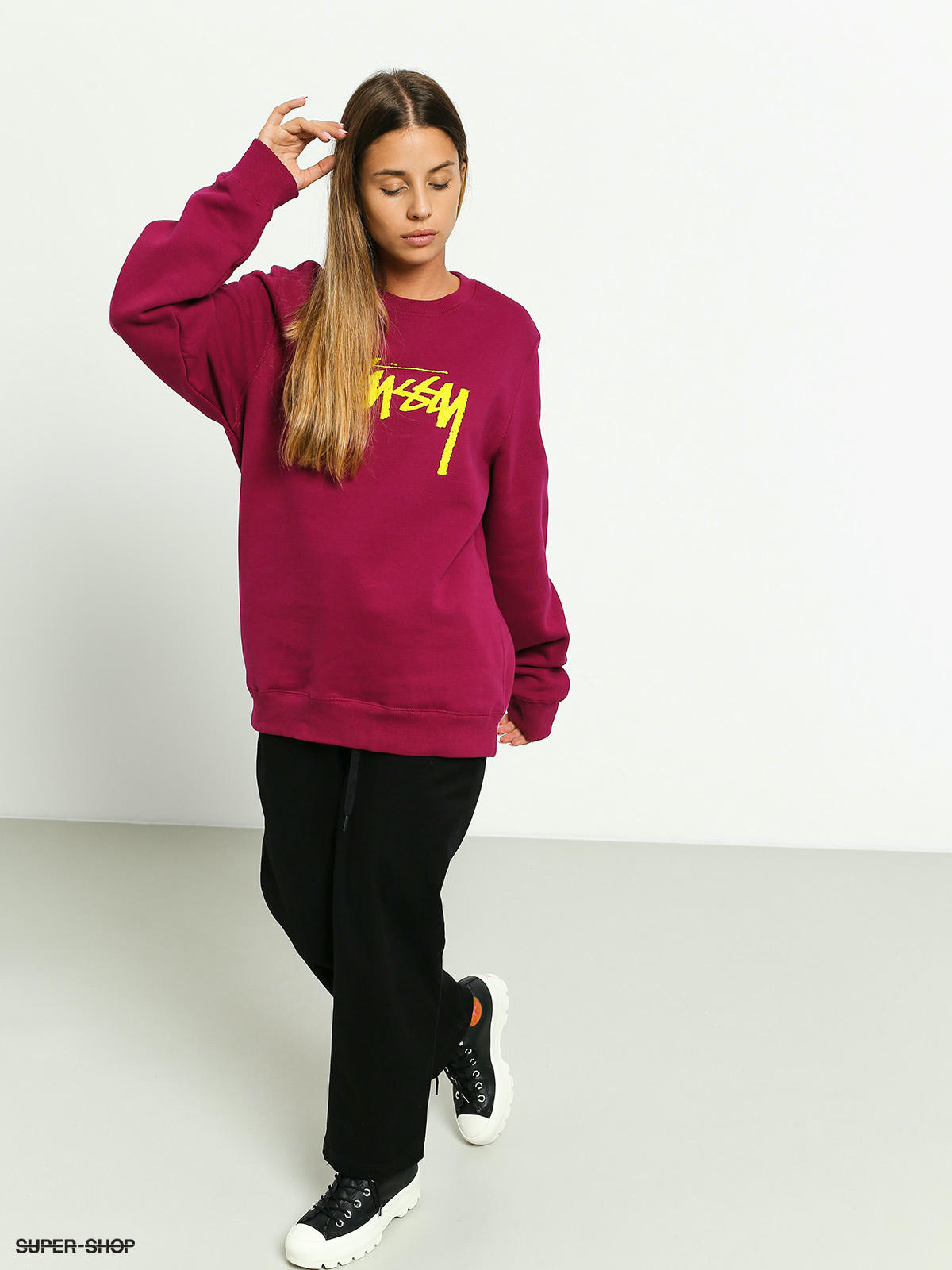 Stussy burgundy discount sweatshirt