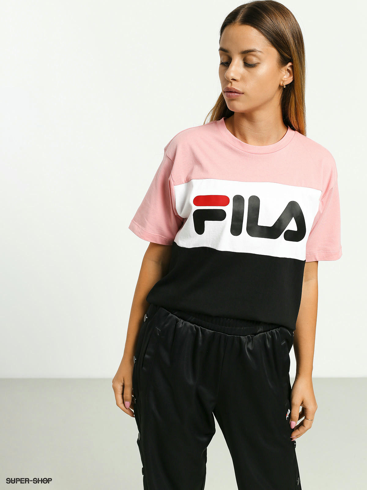 pink and black fila shirt