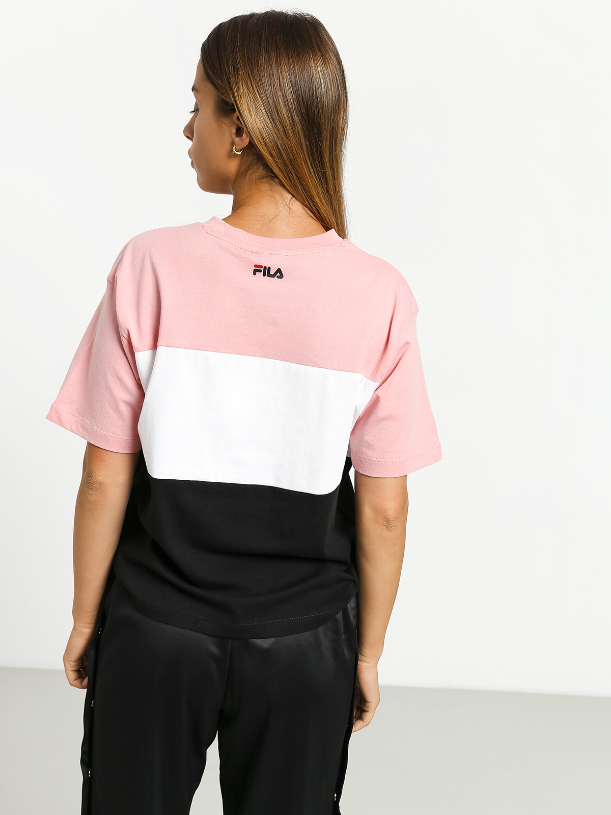 pink and black fila shirt