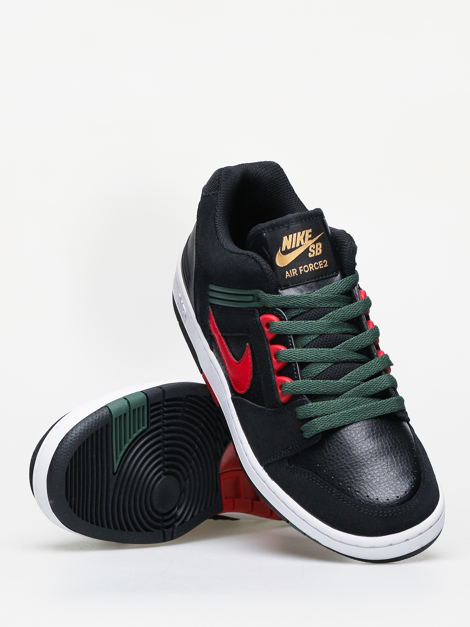 Nike SB Air Force II Low Shoes (black/gym red deep forest)