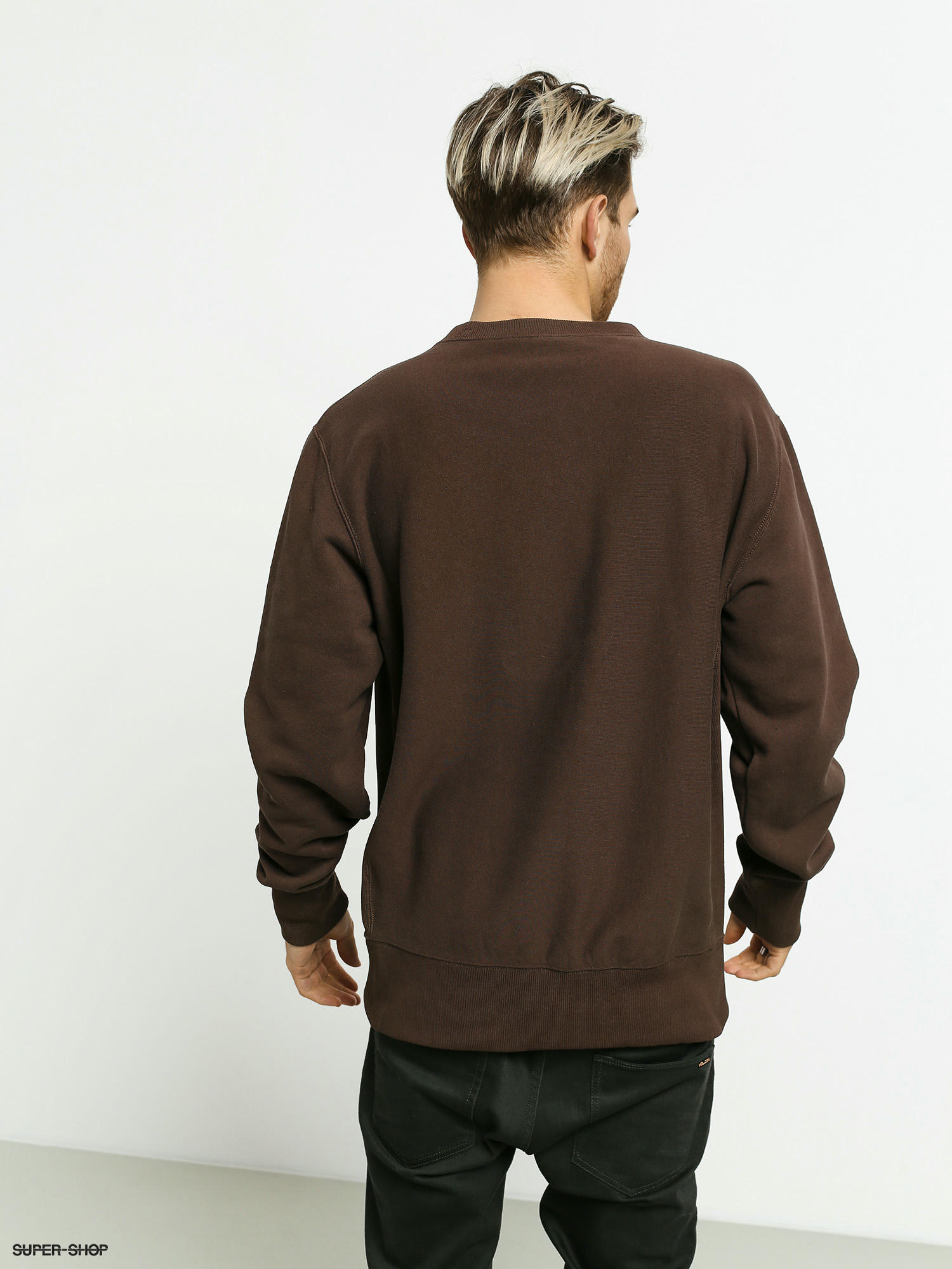 Champion Reverse Weave Crewneck Left Chest Logo Sweatshirt brown mrg