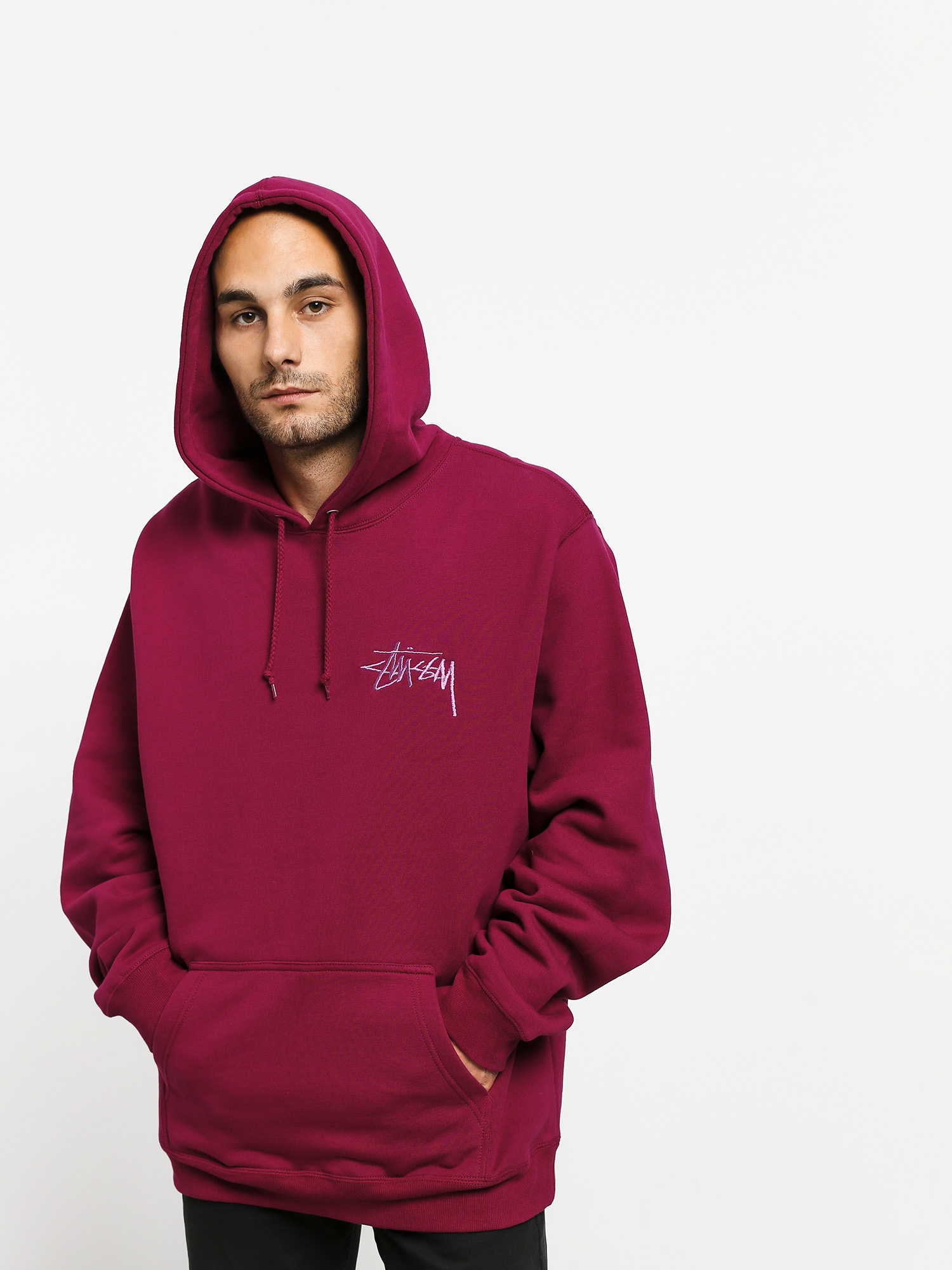 burgundy stussy hoodie