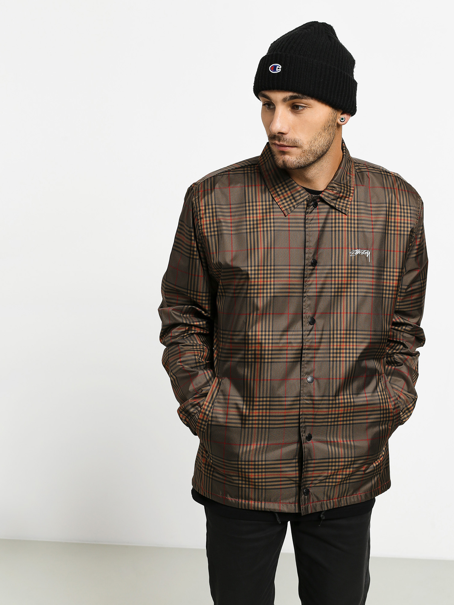 Stussy Plaid Coach Jacket - brown (brown)