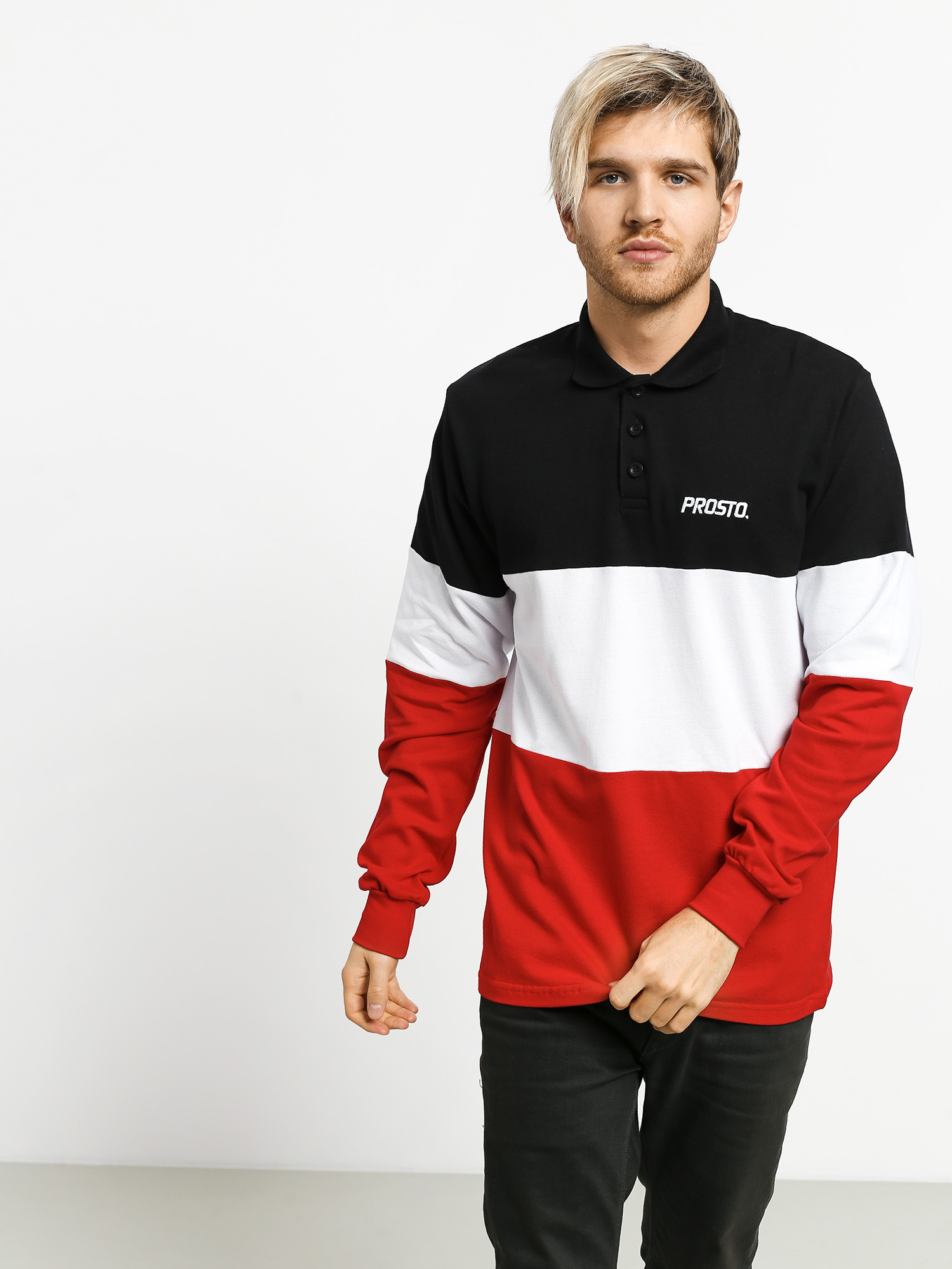 black and red polo long sleeve