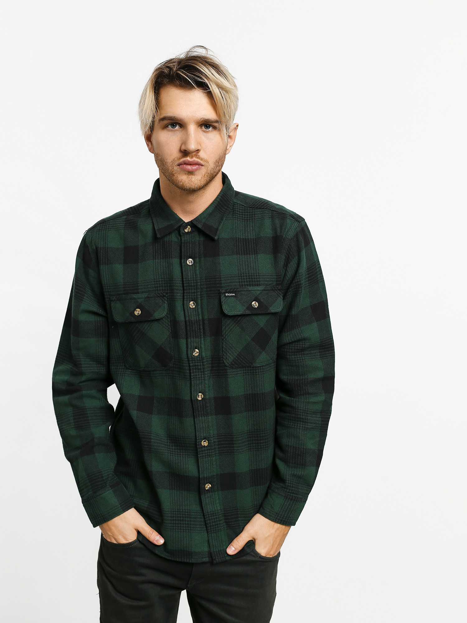 Brixton Bowery Flannel Ls Shirt (black/green)