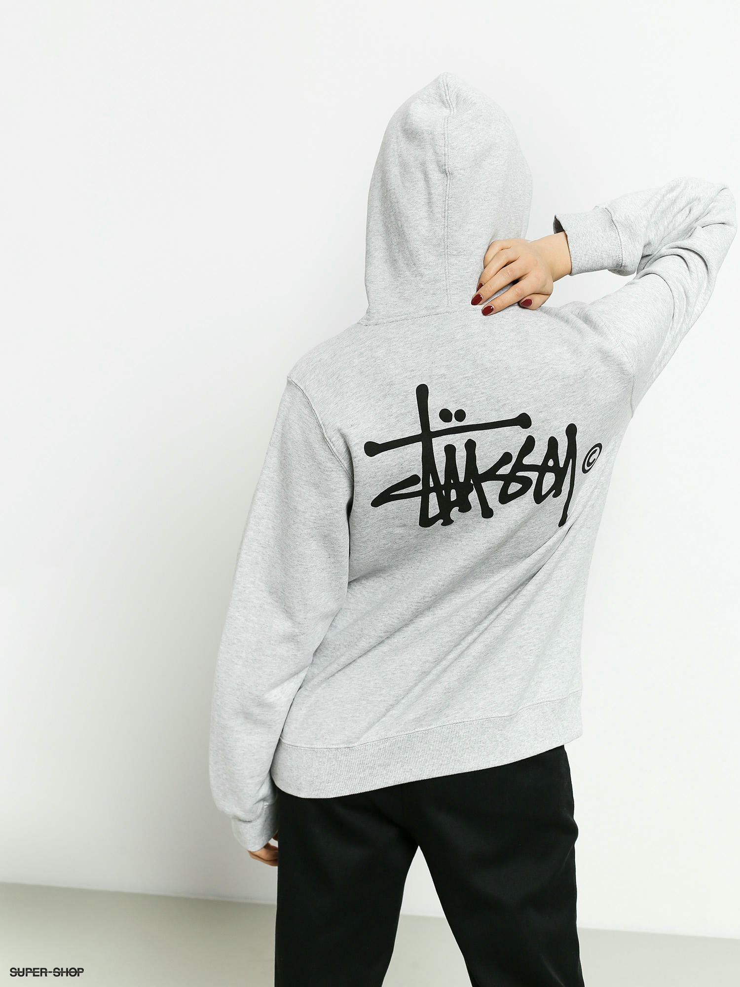 stussy basic hoodie ash heather