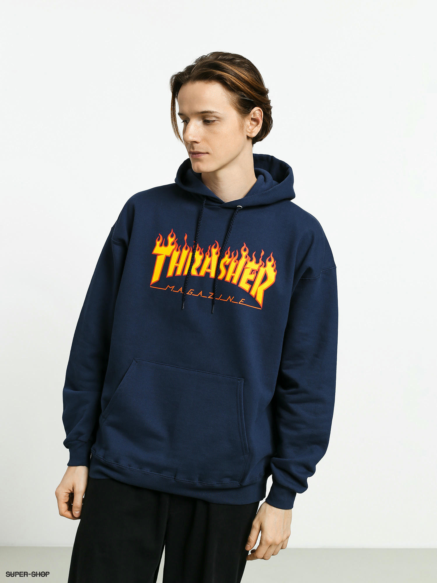 navy thrasher hoodie