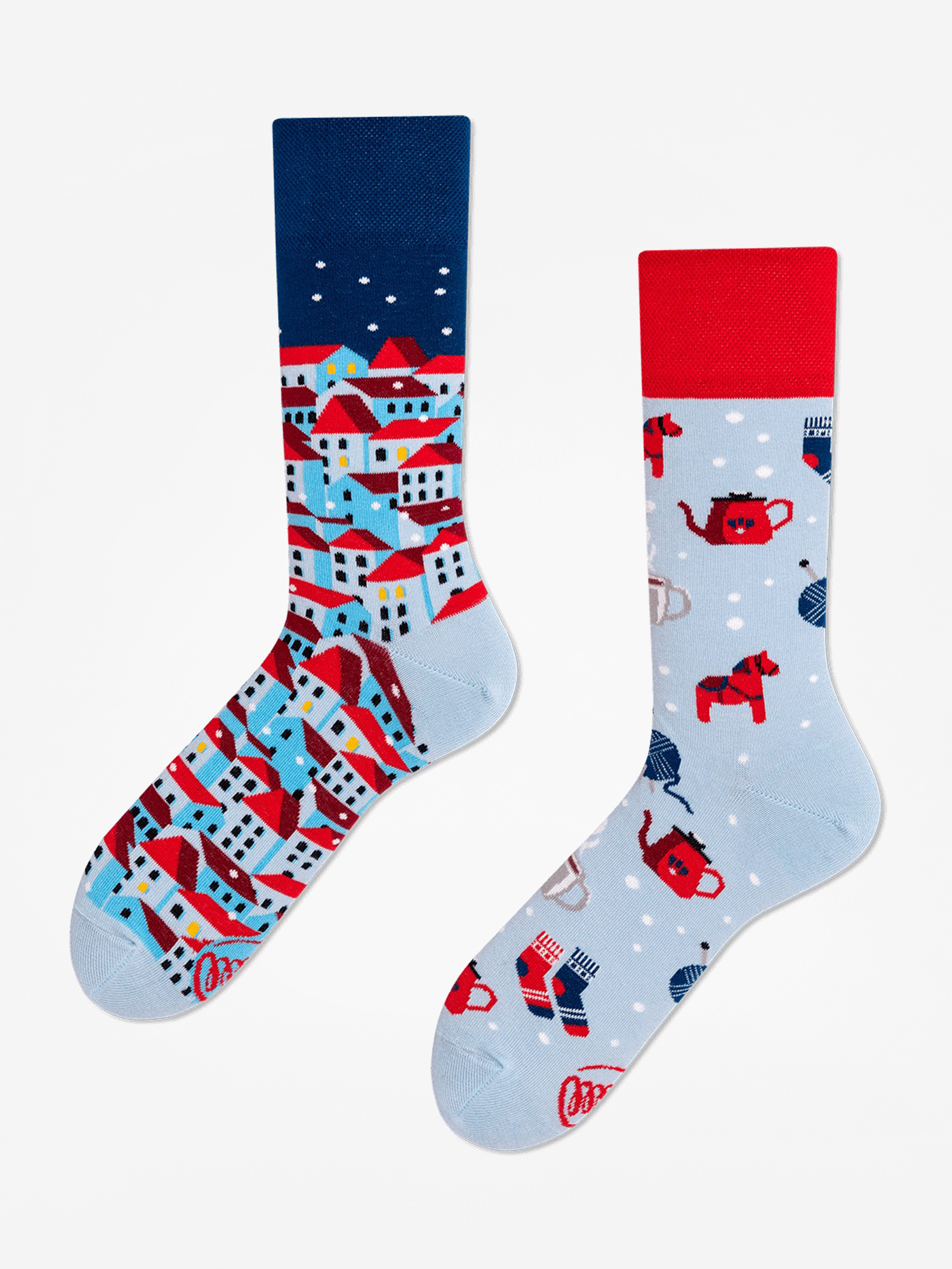 Many Mornings Hygge Socks (navy/red/light blue)