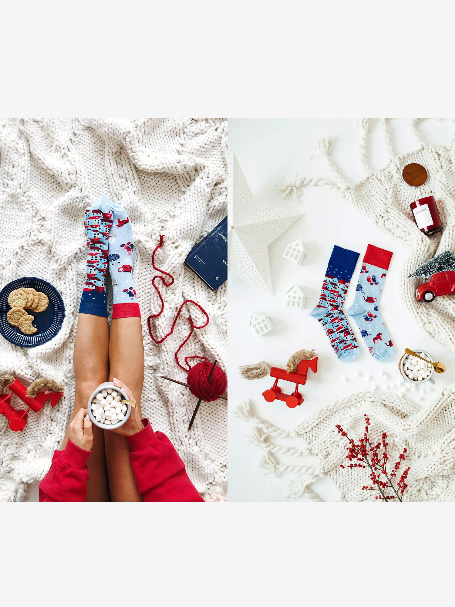 Many Mornings Hygge Socks (navy/red/light blue)