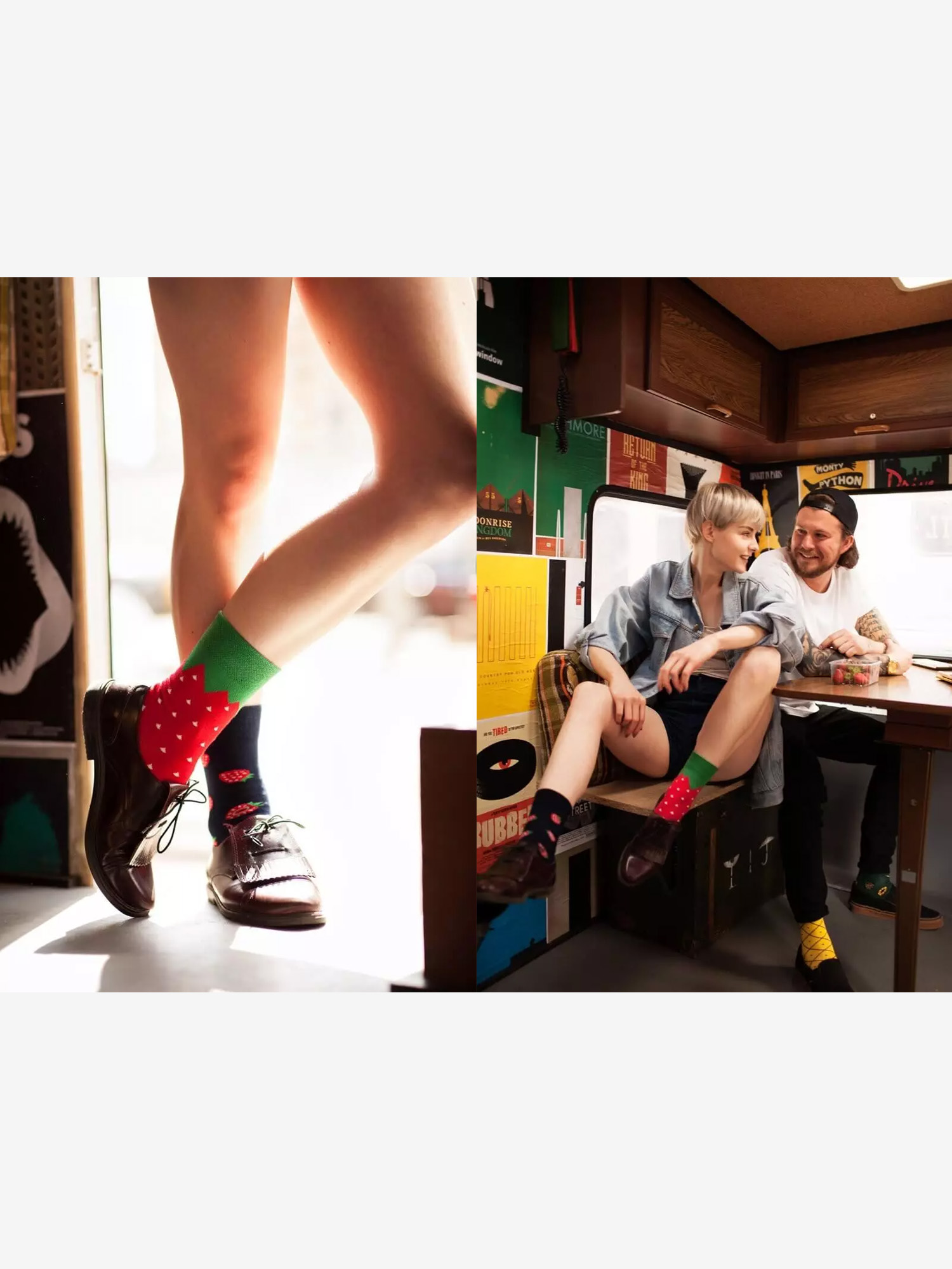 Many Mornings Strawberries Socks (navy/red)