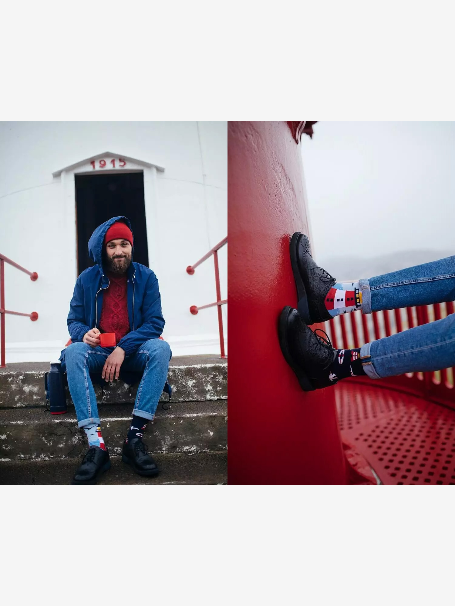 Many Mornings Nordic Lighthouse Socks (navy/light blue)