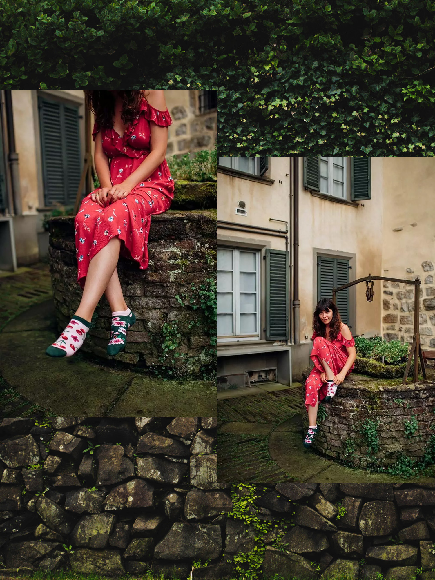 Many Mornings Socks Cherry Blossom Low (pink/green)