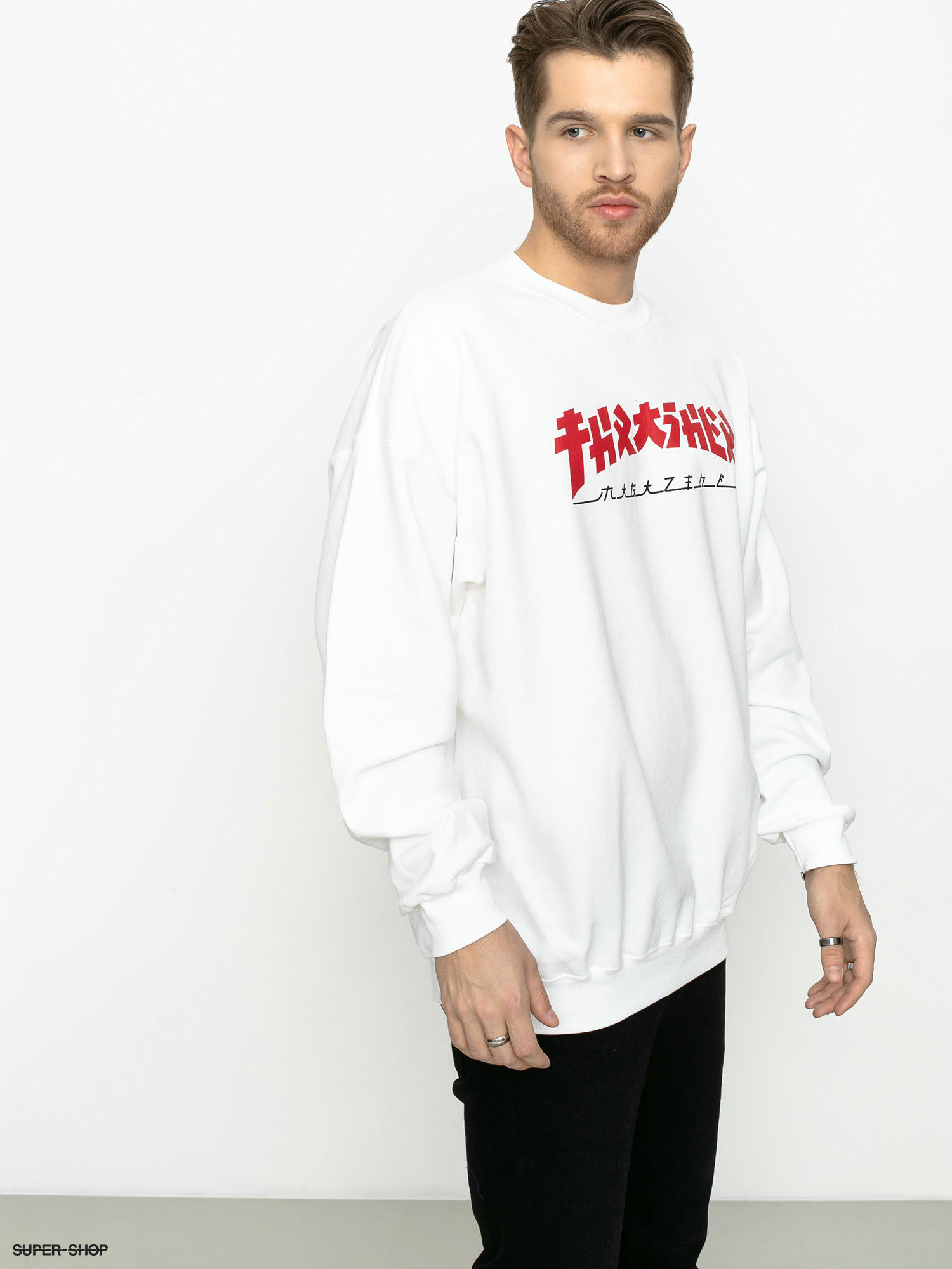 Thrasher Godzilla Crew Sweatshirt white