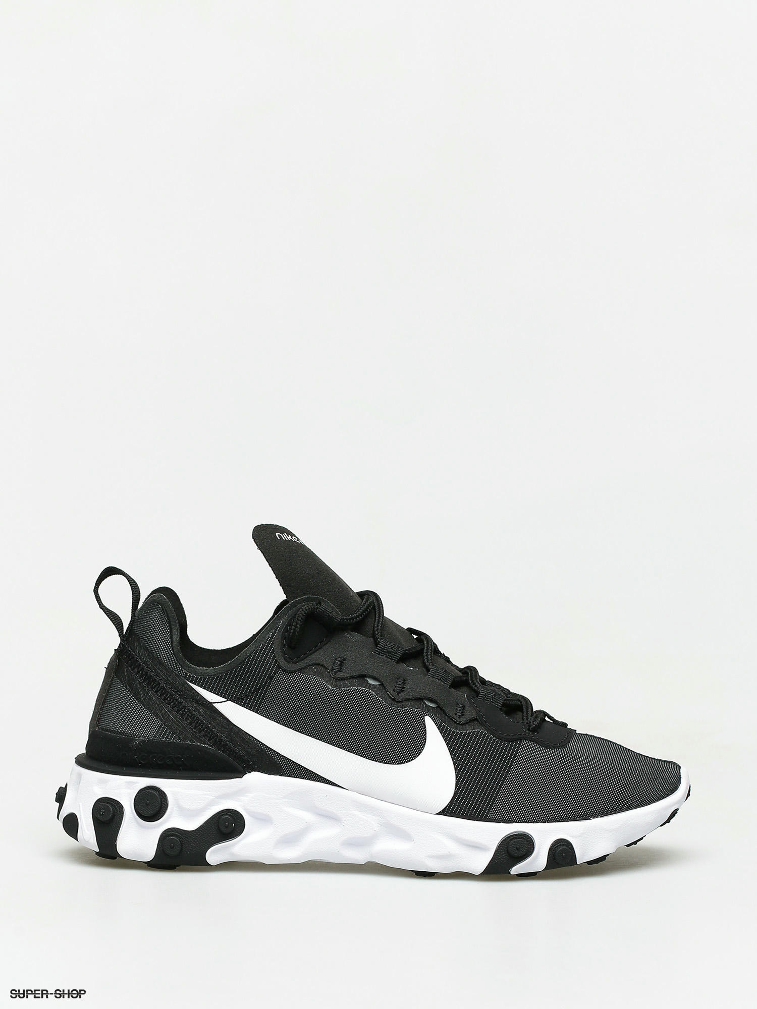 Nike react element 55 best sale trainers in black and white