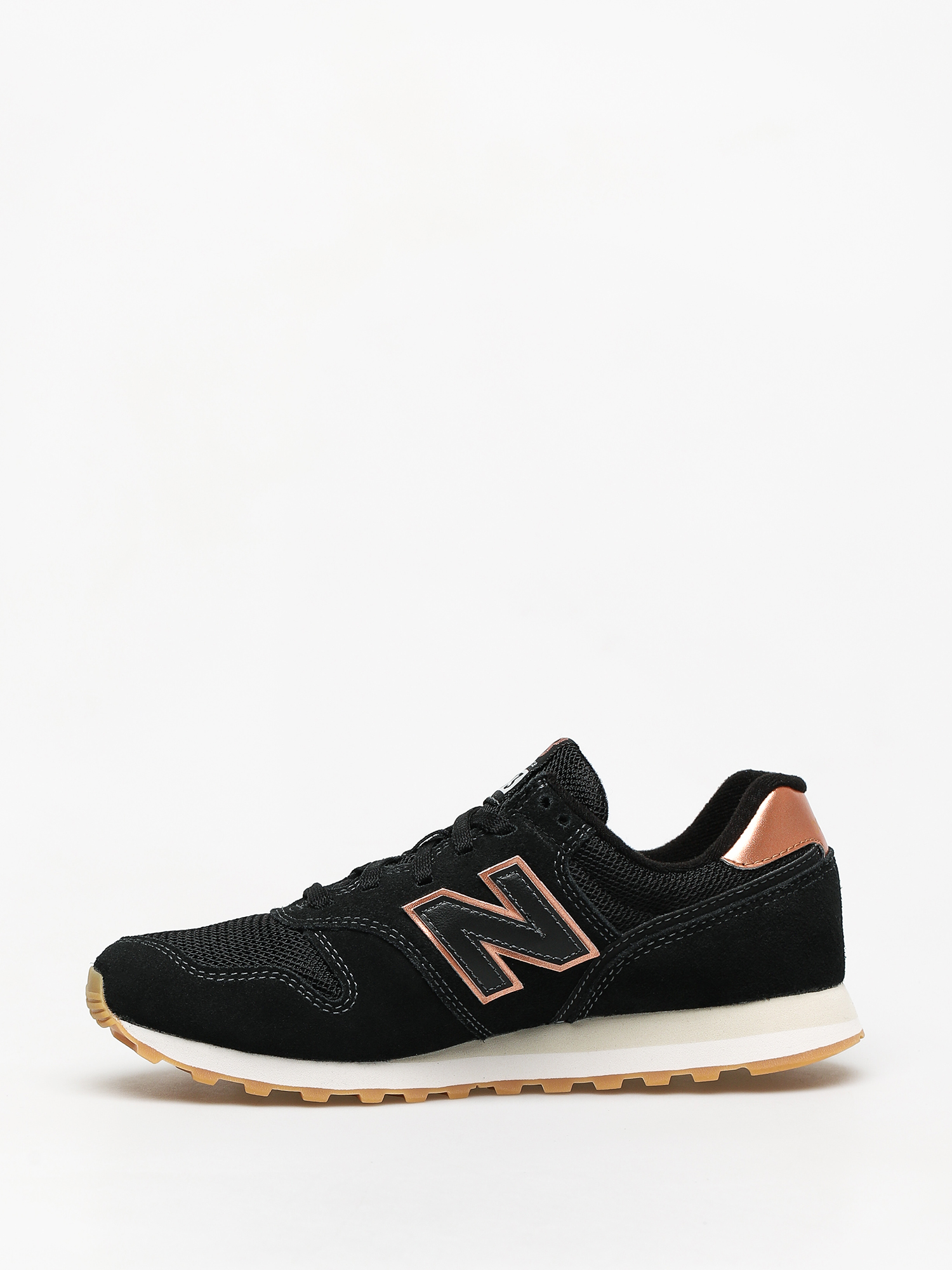 new balance 373 sneakers in black and rose gold