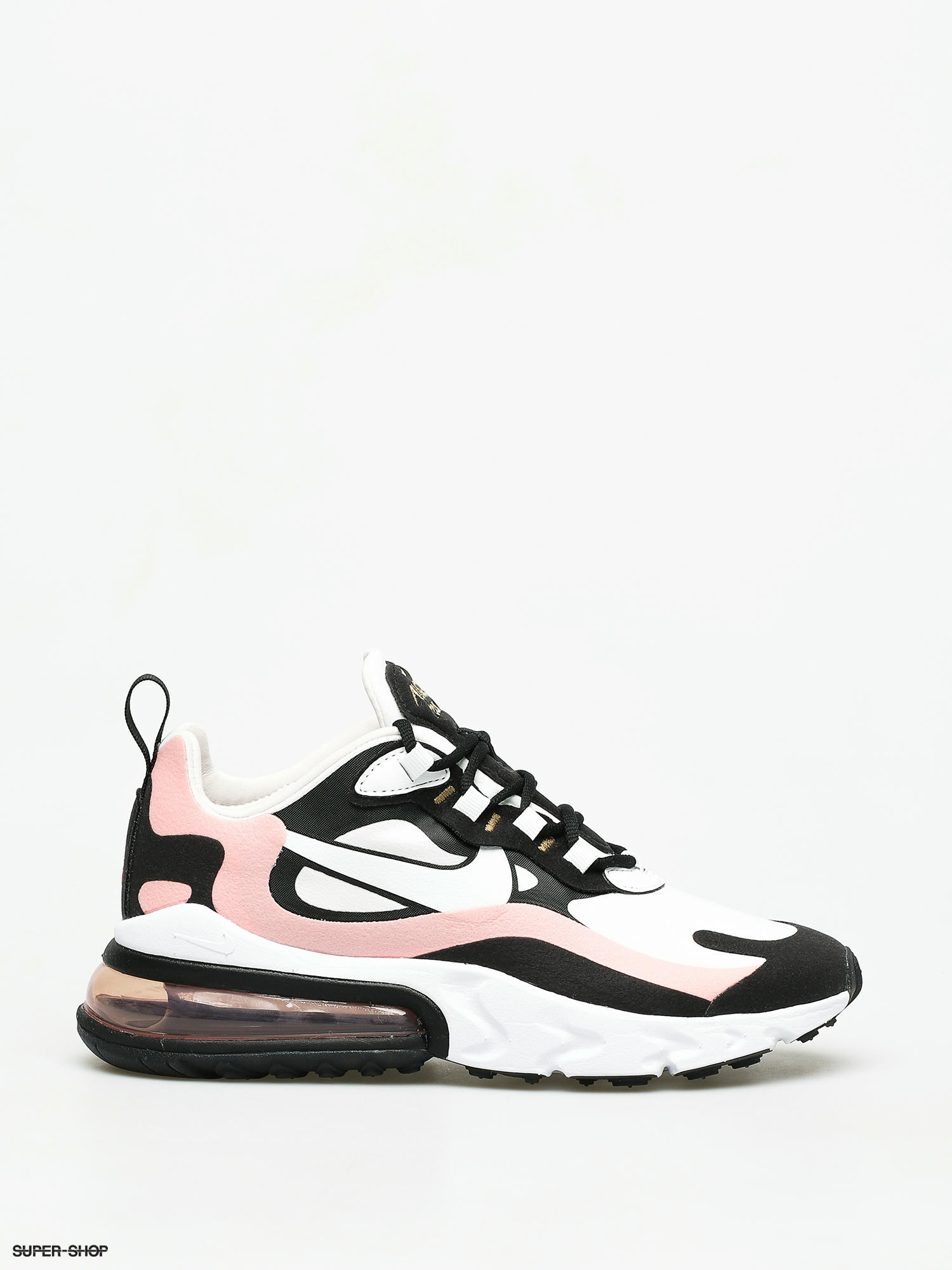 Nike Air Max 270 React Shoes Wmn black white bleached coral metallic gold