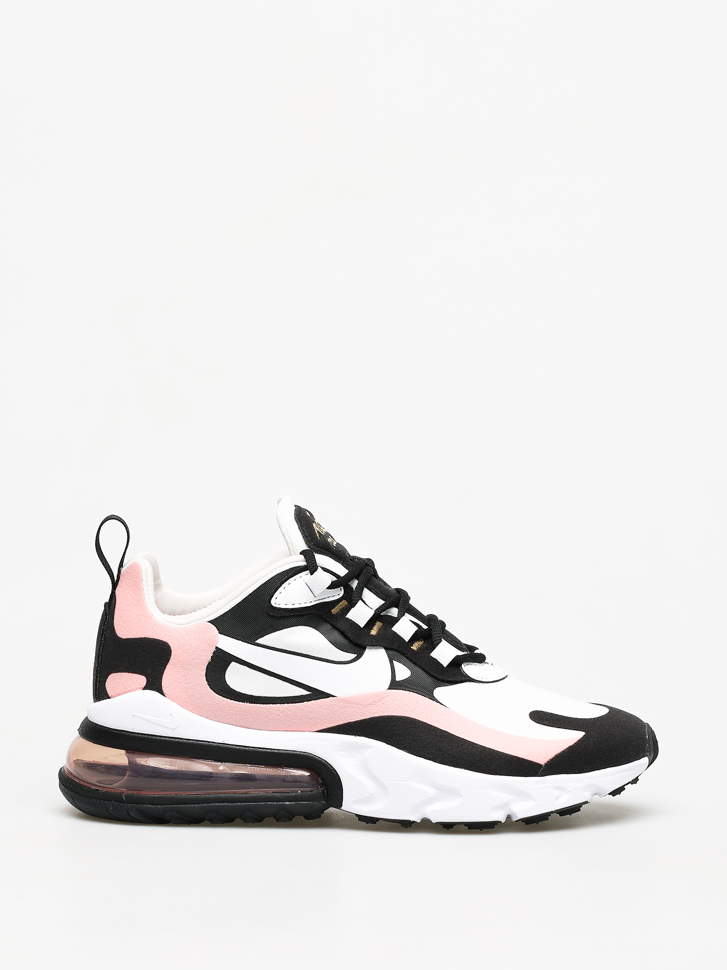 Nike Air Max 270 React Shoes Wmn (black/white bleached coral metallic gold)