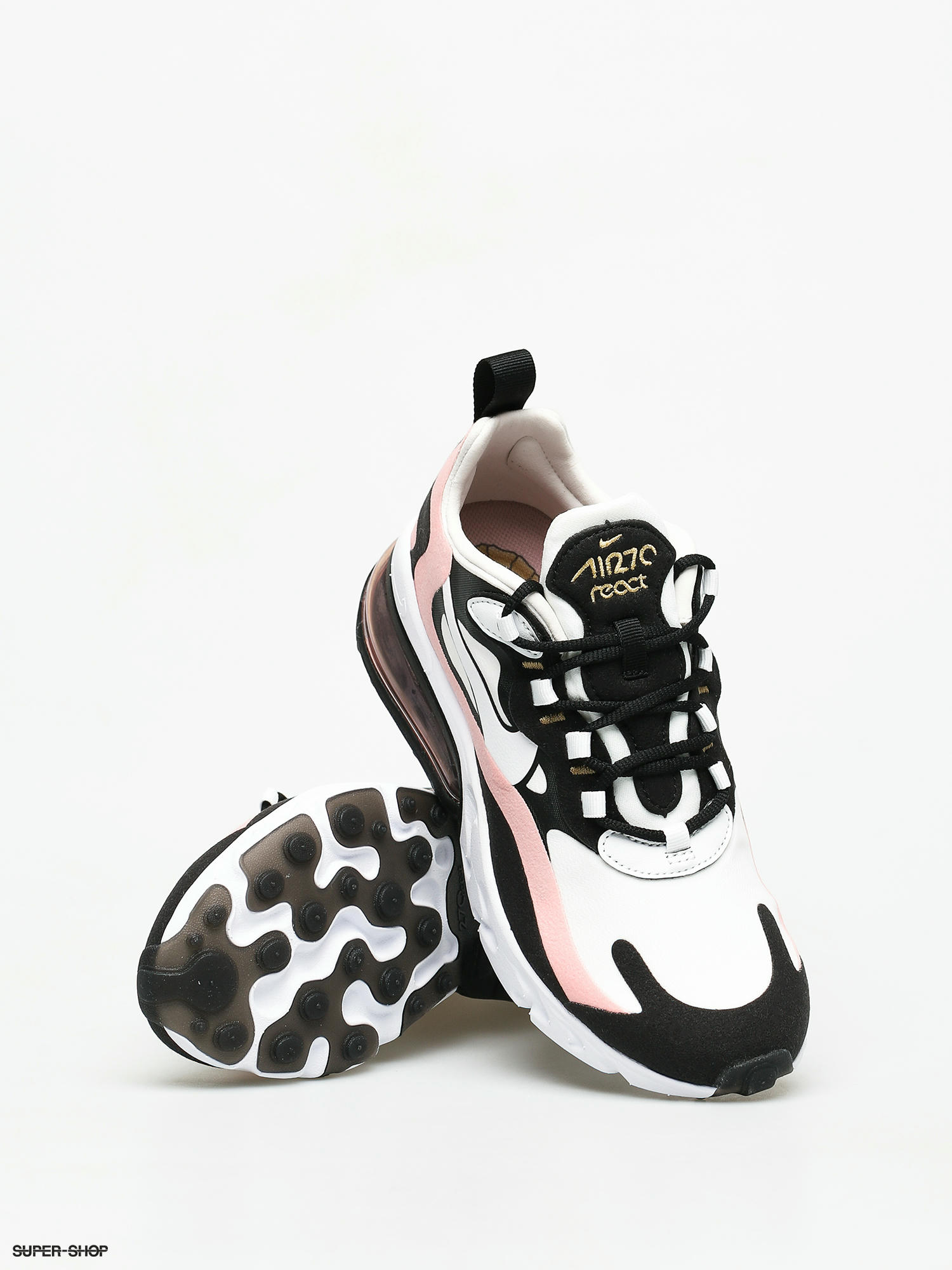 Nike Air Max 270 React Shoes Wmn (black/white bleached coral metallic gold)