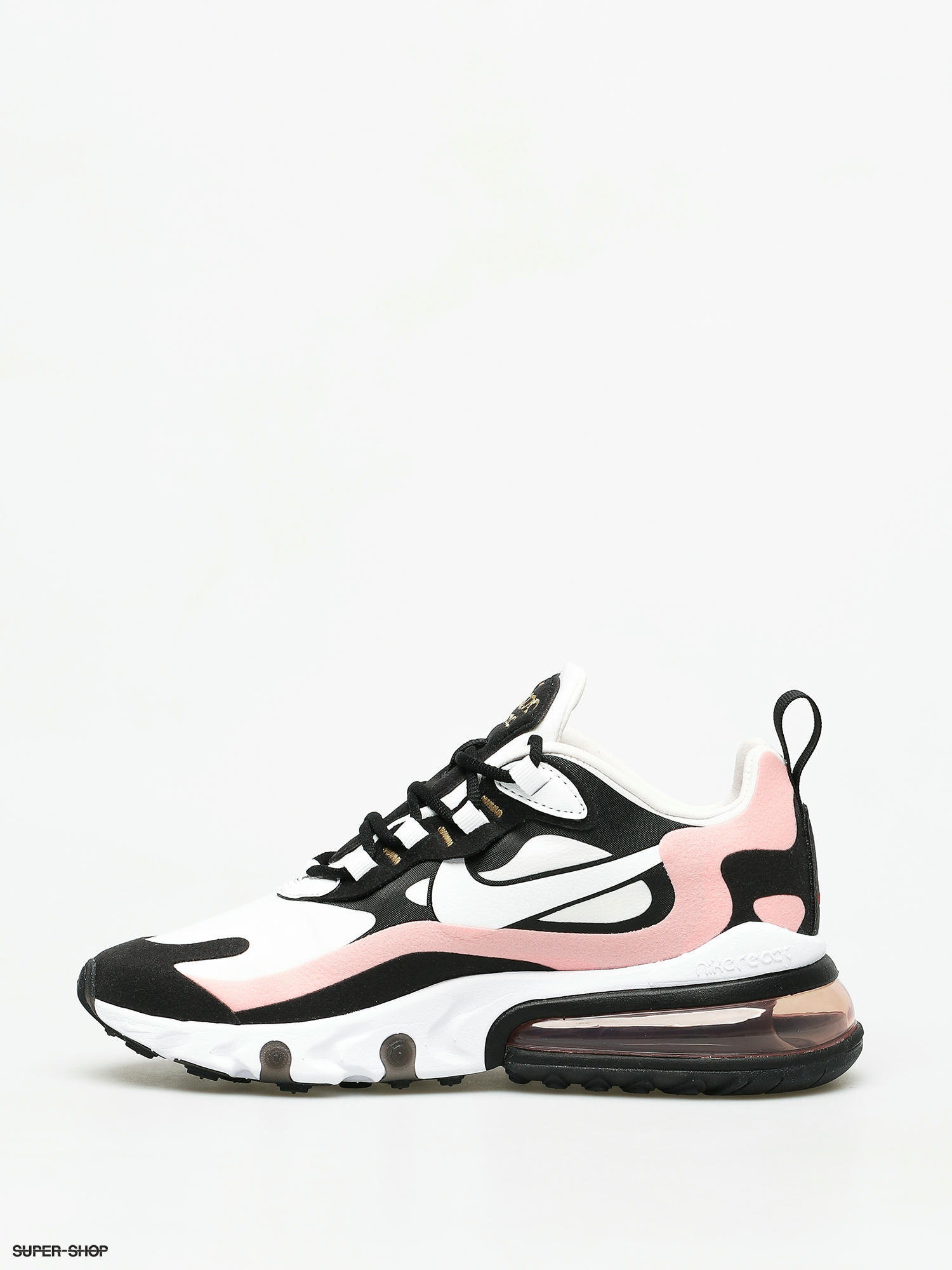 Nike Air Max 270 React Shoes Wmn white black white bleached coral metallic gold