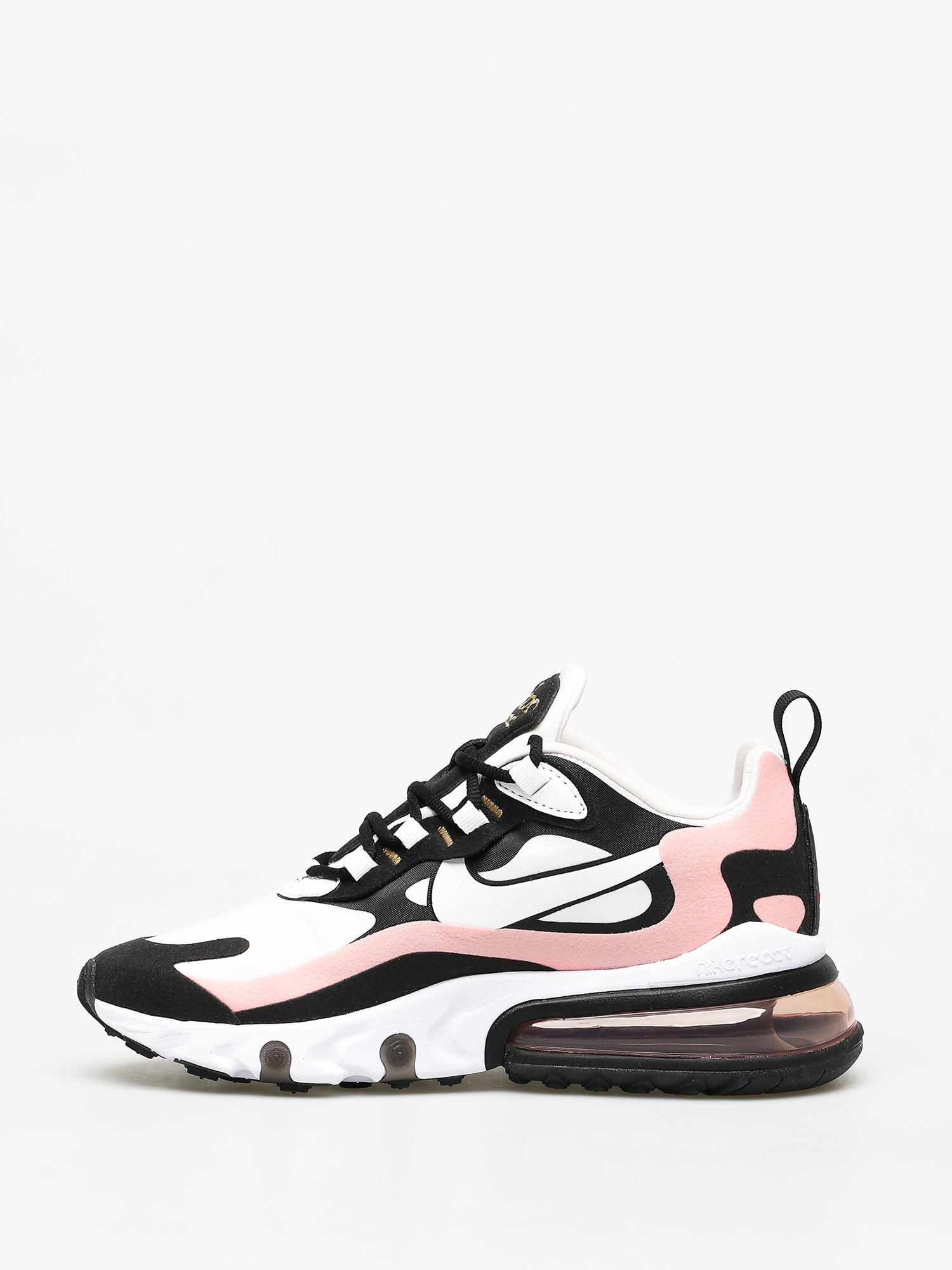 Nike Air Max 270 React Shoes Wmn (black/white bleached coral metallic gold)