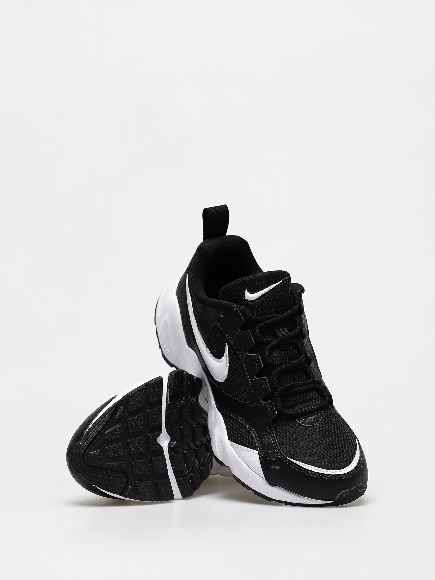 nike white and black air heights trainers