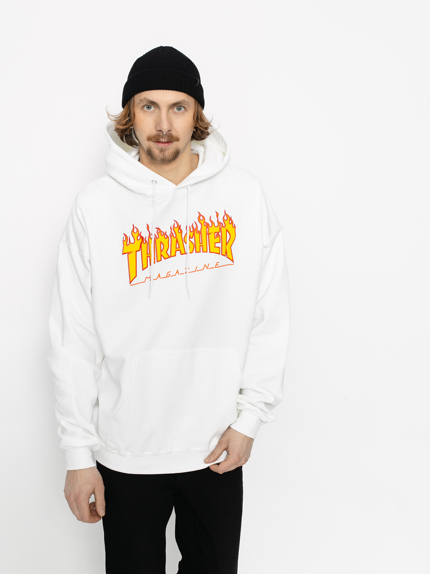 White thrasher shop flame hoodie